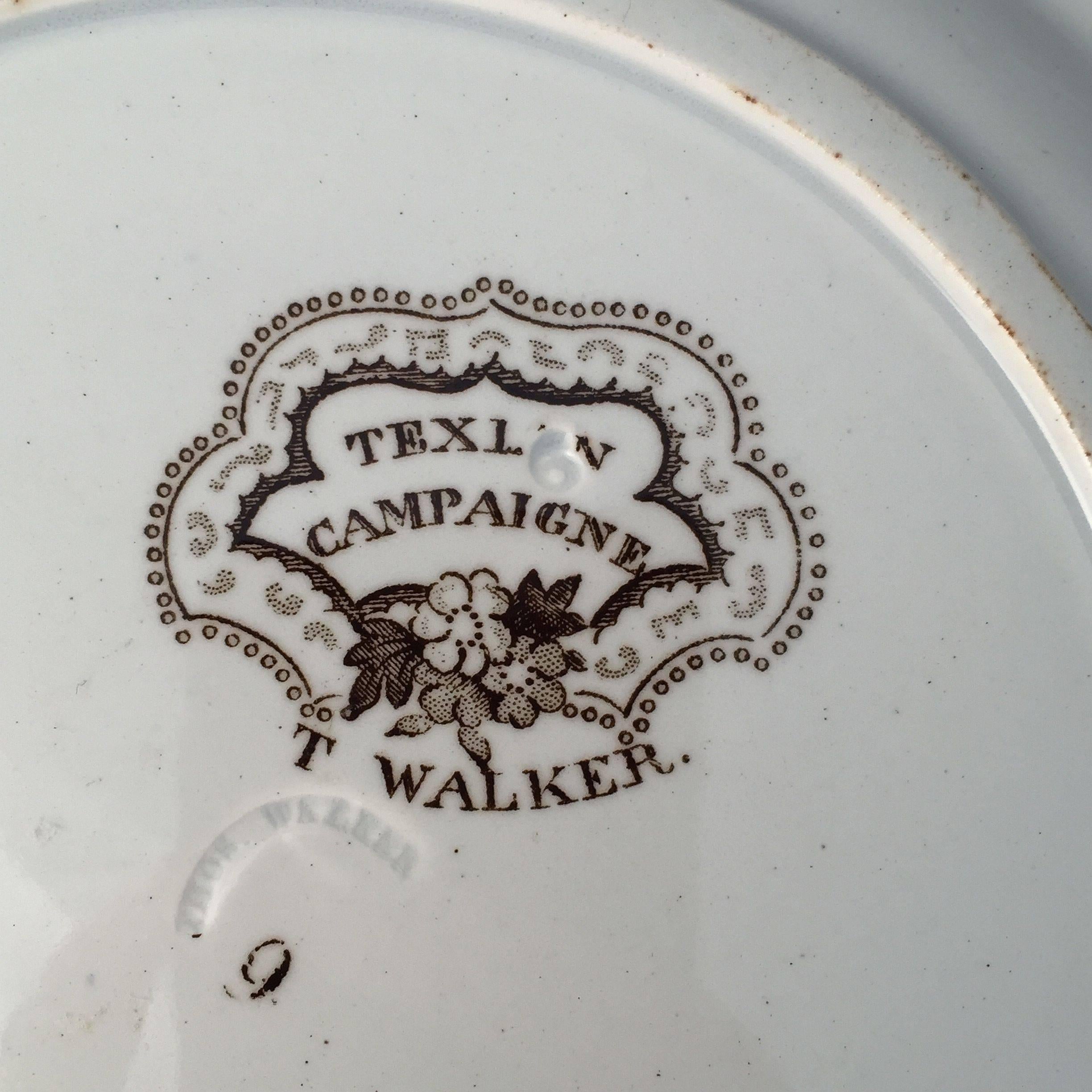 English Brown and White Plate, 'Texian Campaigne' by Thomas Walker 1