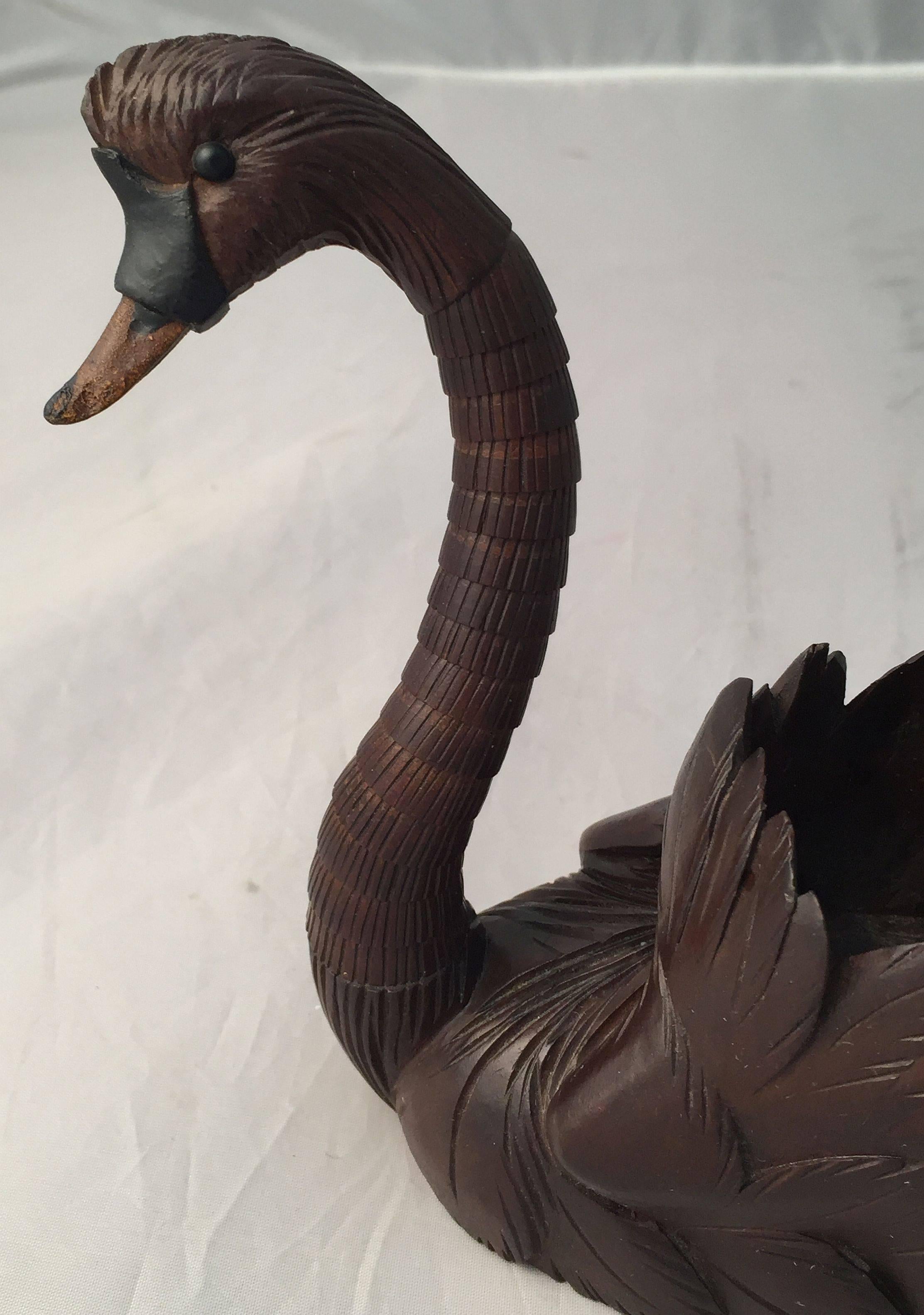 Black Forest Wooden Swan with Articulated Head and Neck In Excellent Condition In Austin, TX