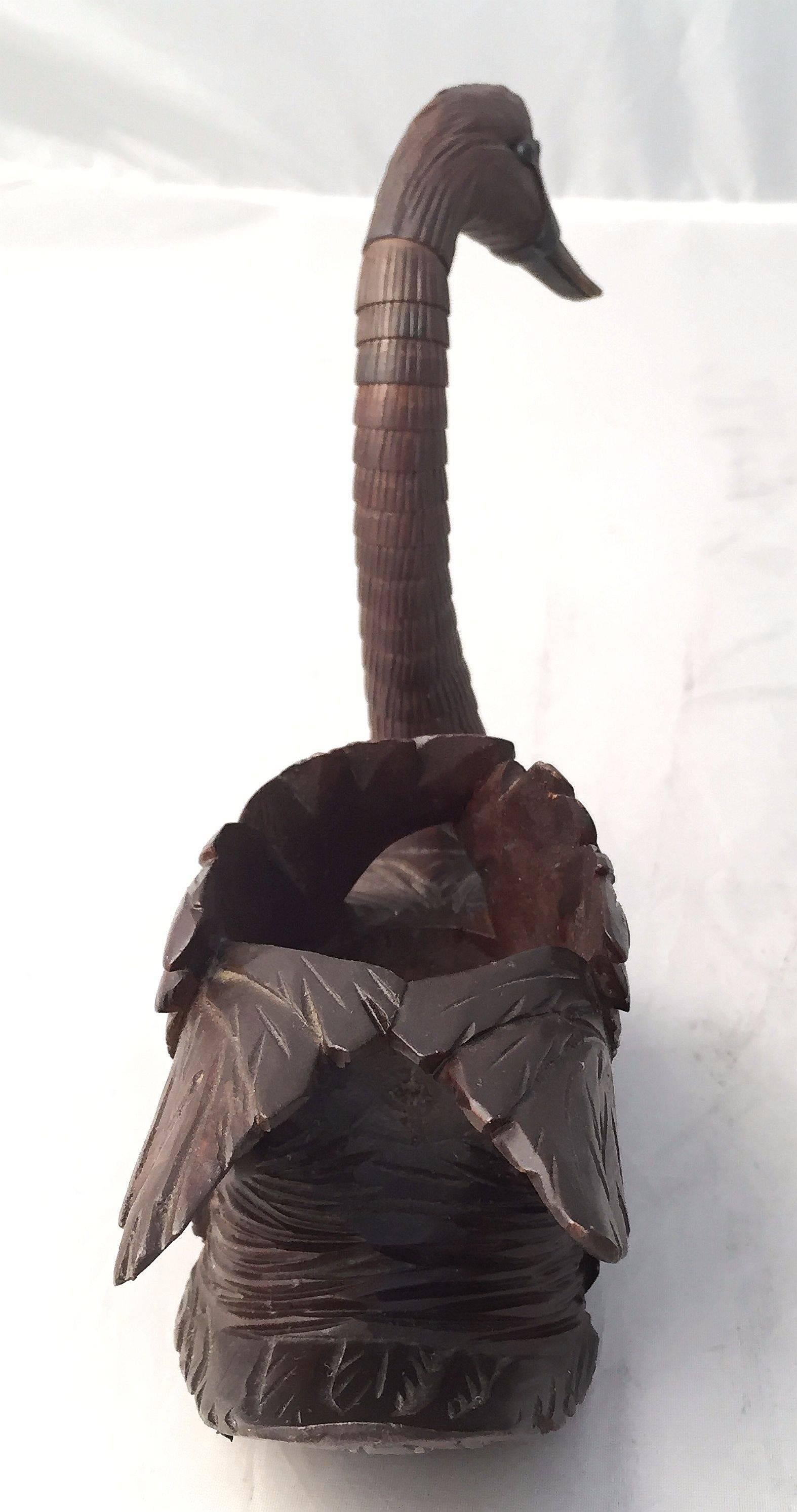 Black Forest Wooden Swan with Articulated Head and Neck 1