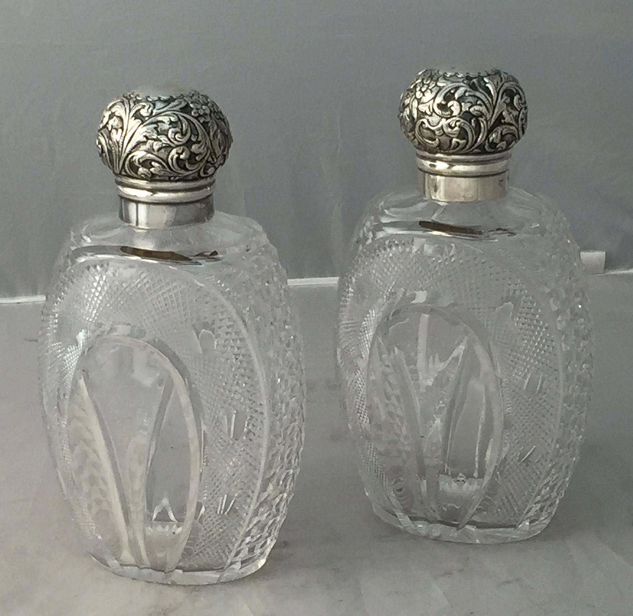English Crystal Bottles with Sterling Silver Tops, circa 1889 4