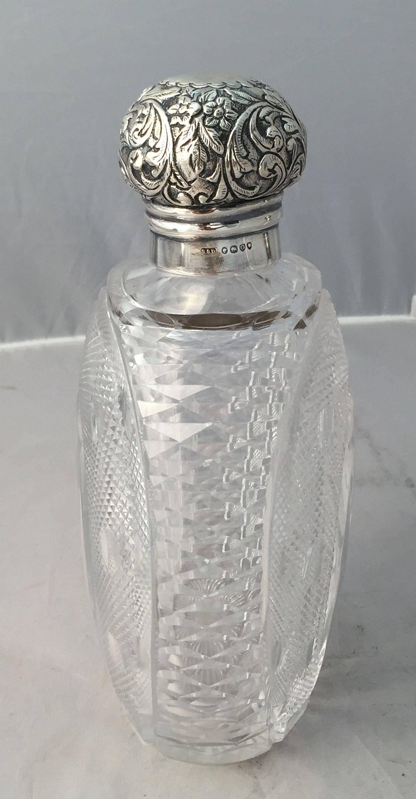 English Crystal Bottles with Sterling Silver Tops, circa 1889 1