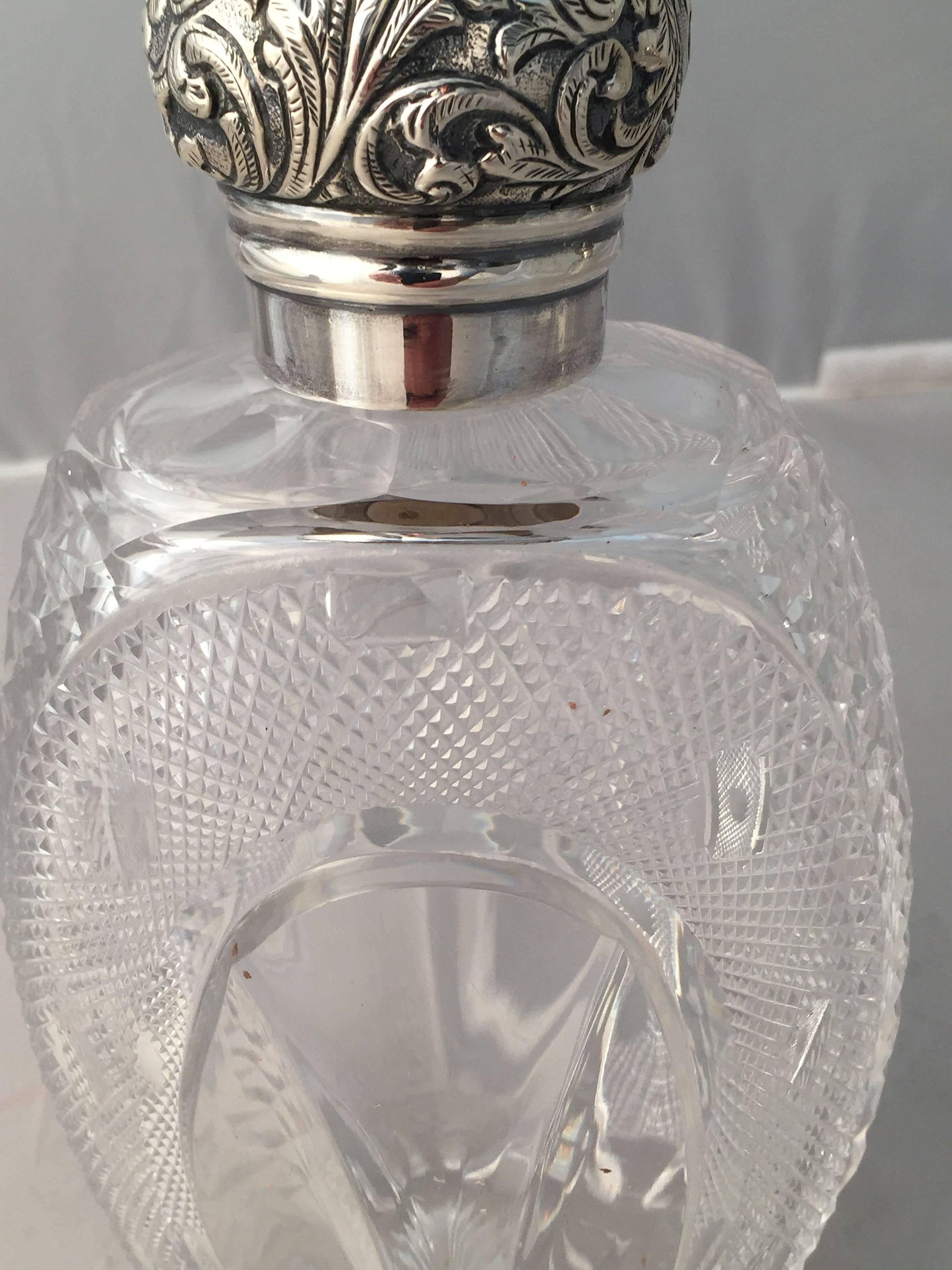 English Crystal Bottles with Sterling Silver Tops, circa 1889 2