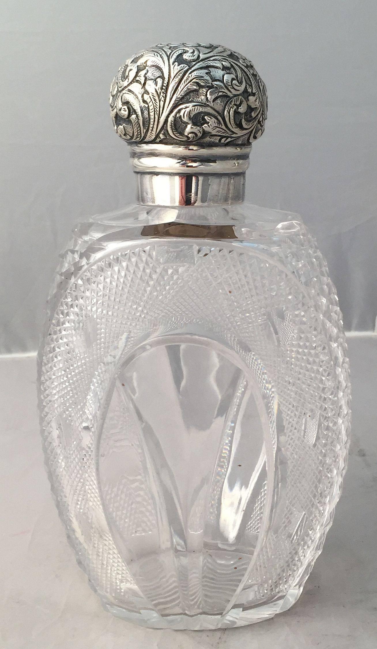 19th Century English Crystal Bottles with Sterling Silver Tops, circa 1889