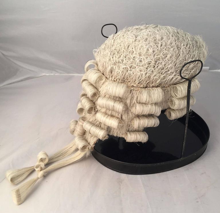 English Barrister's Wig in Tole Box with Riser by Ravenscroft Law at