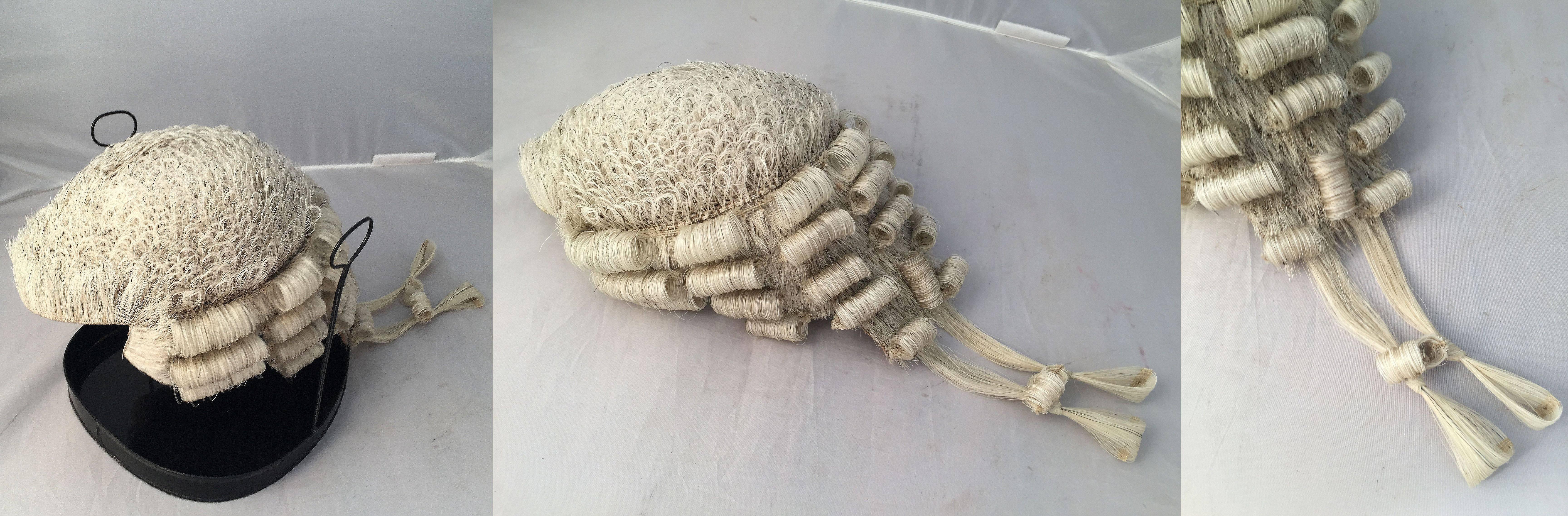 19th Century English Barrister's Wig in Tole Box with Riser by Ravenscroft Law