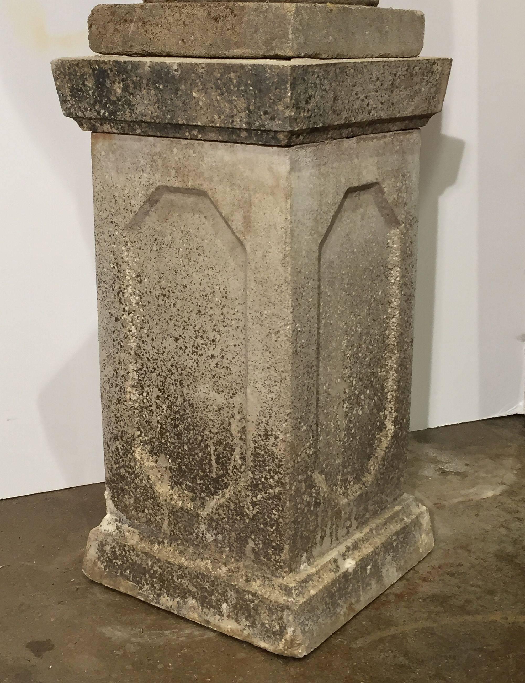 Cast Stone English Garden Stone Urn on Plinth in the Classical Style