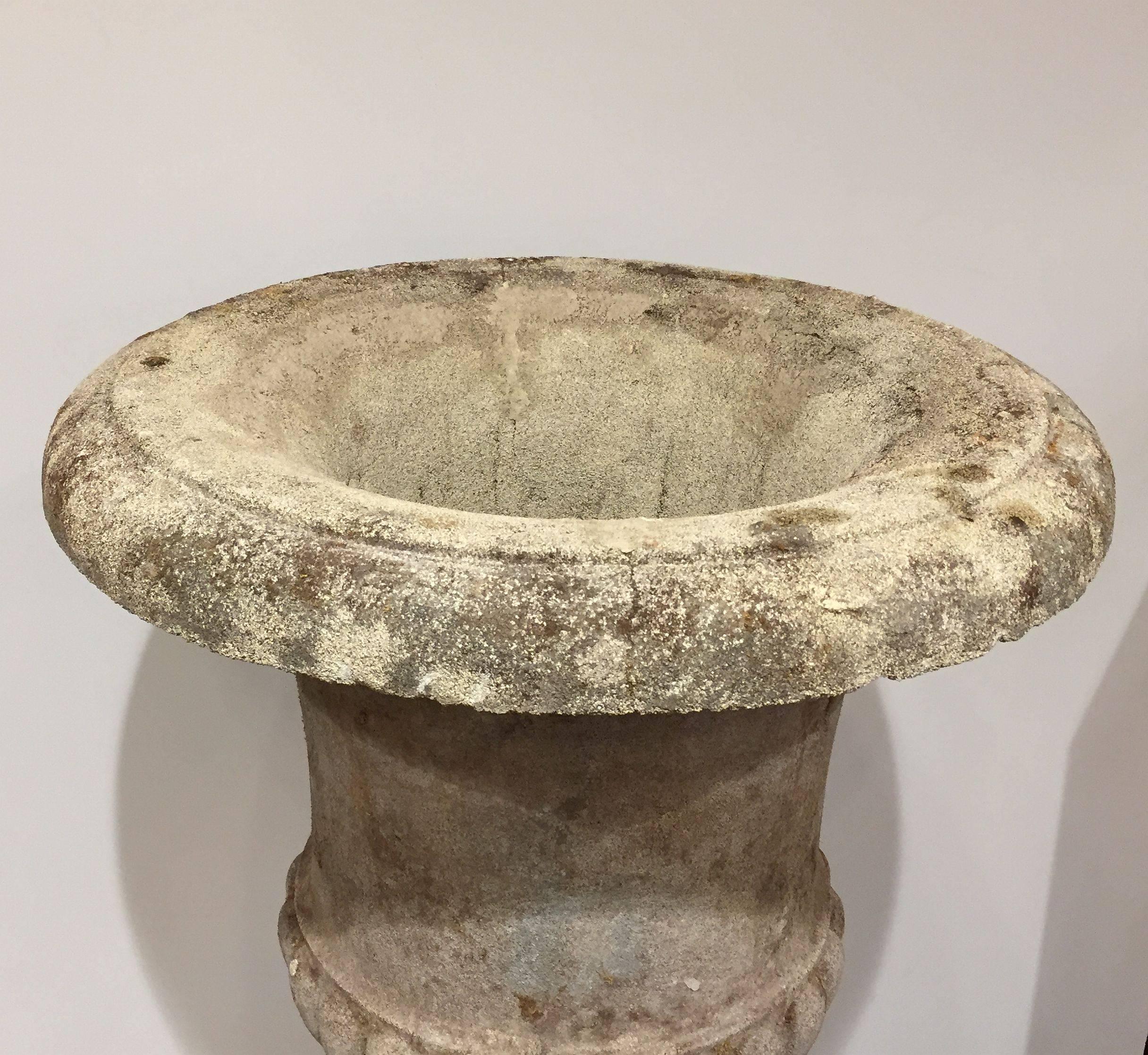 English Garden Stone Urn on Plinth in the Classical Style In Excellent Condition In Austin, TX