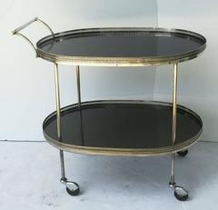 Italian Drinks Cart of Silvered Brass and Black Lacquer