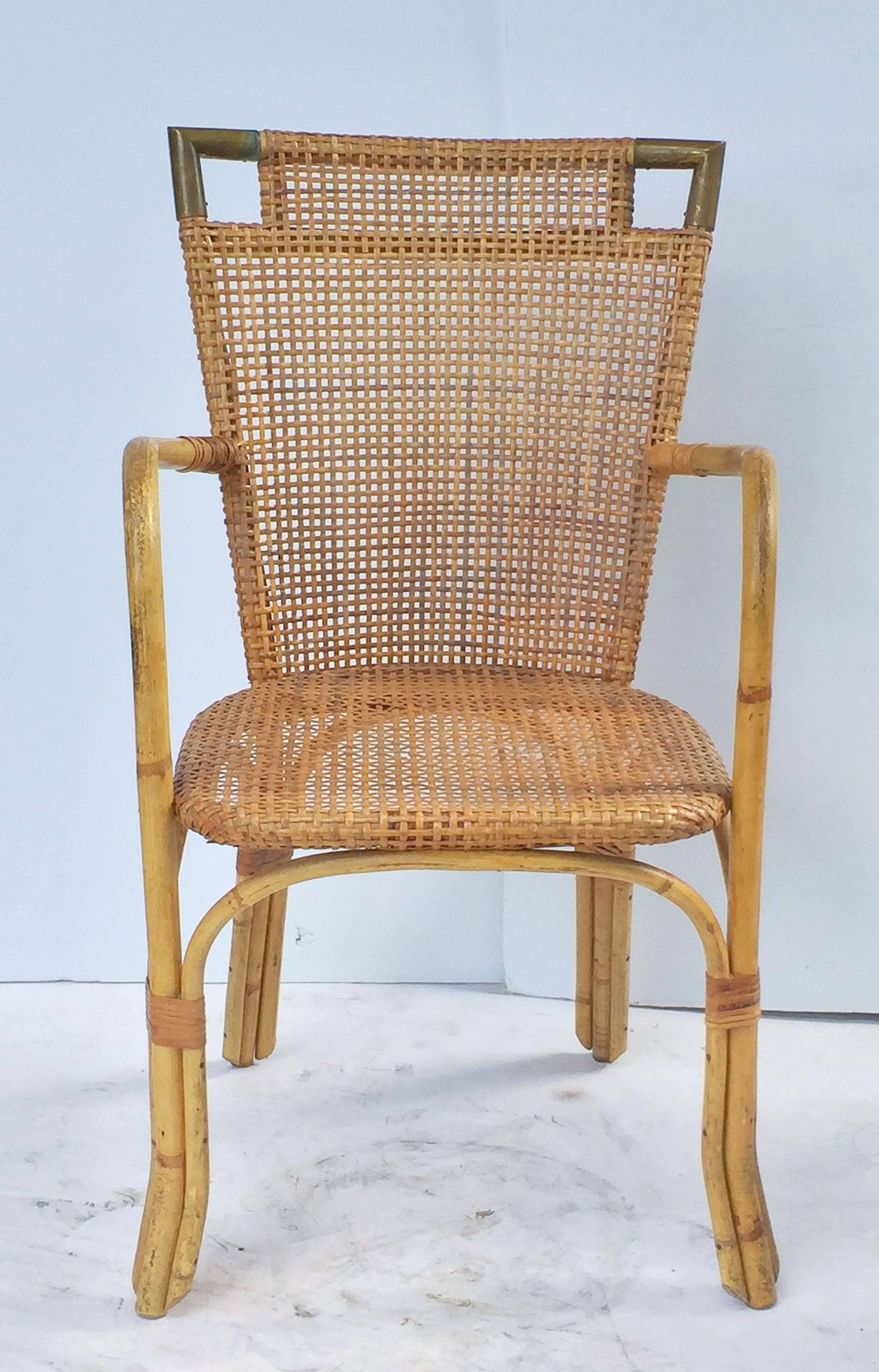 20th Century Mid-Century French Rattan Table and Chairs Set 'Attr. Louis Sognot'