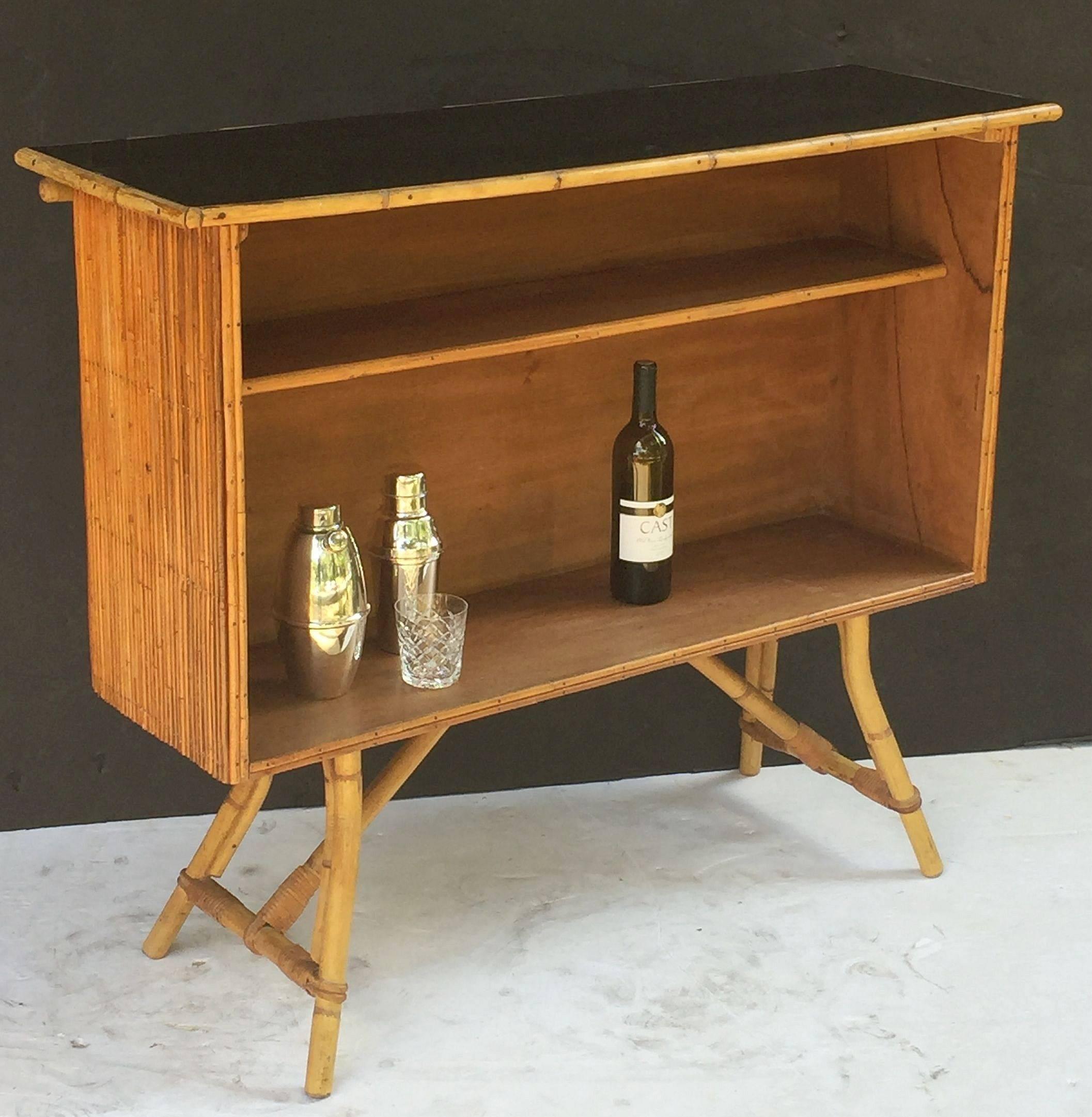 Mid-Century French Cocktail Bar of Rattan with Lacquered Top 'Louis Sognot' 1