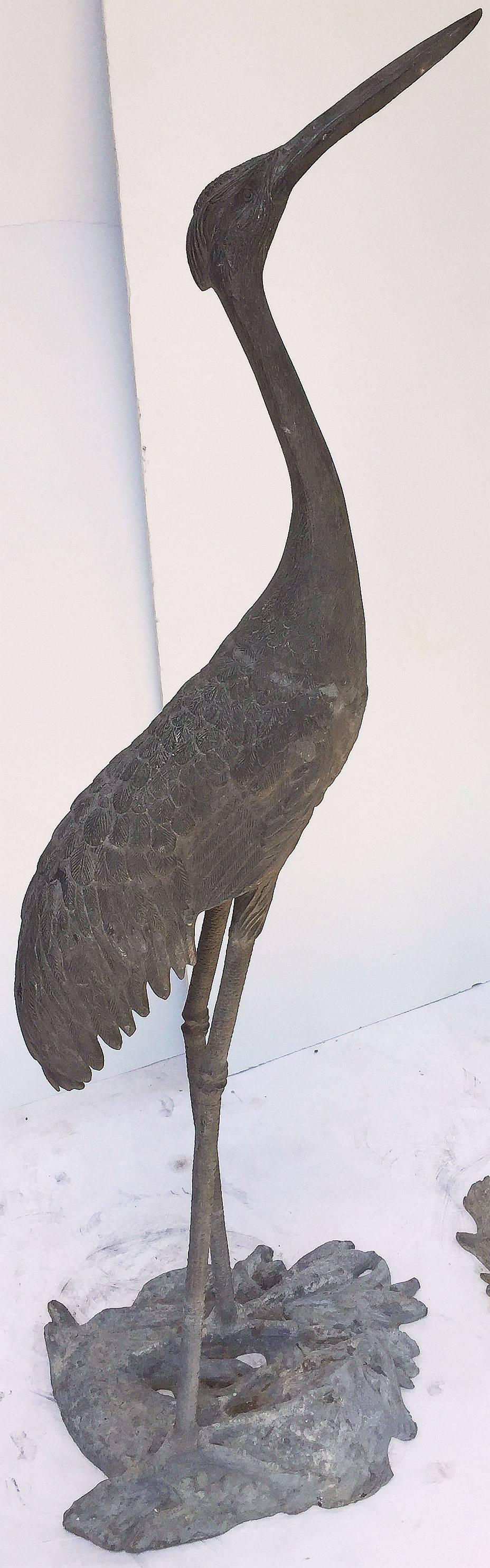Pair of English Large Ornamental Lead Herons or Water Birds for the Garden In Excellent Condition In Austin, TX