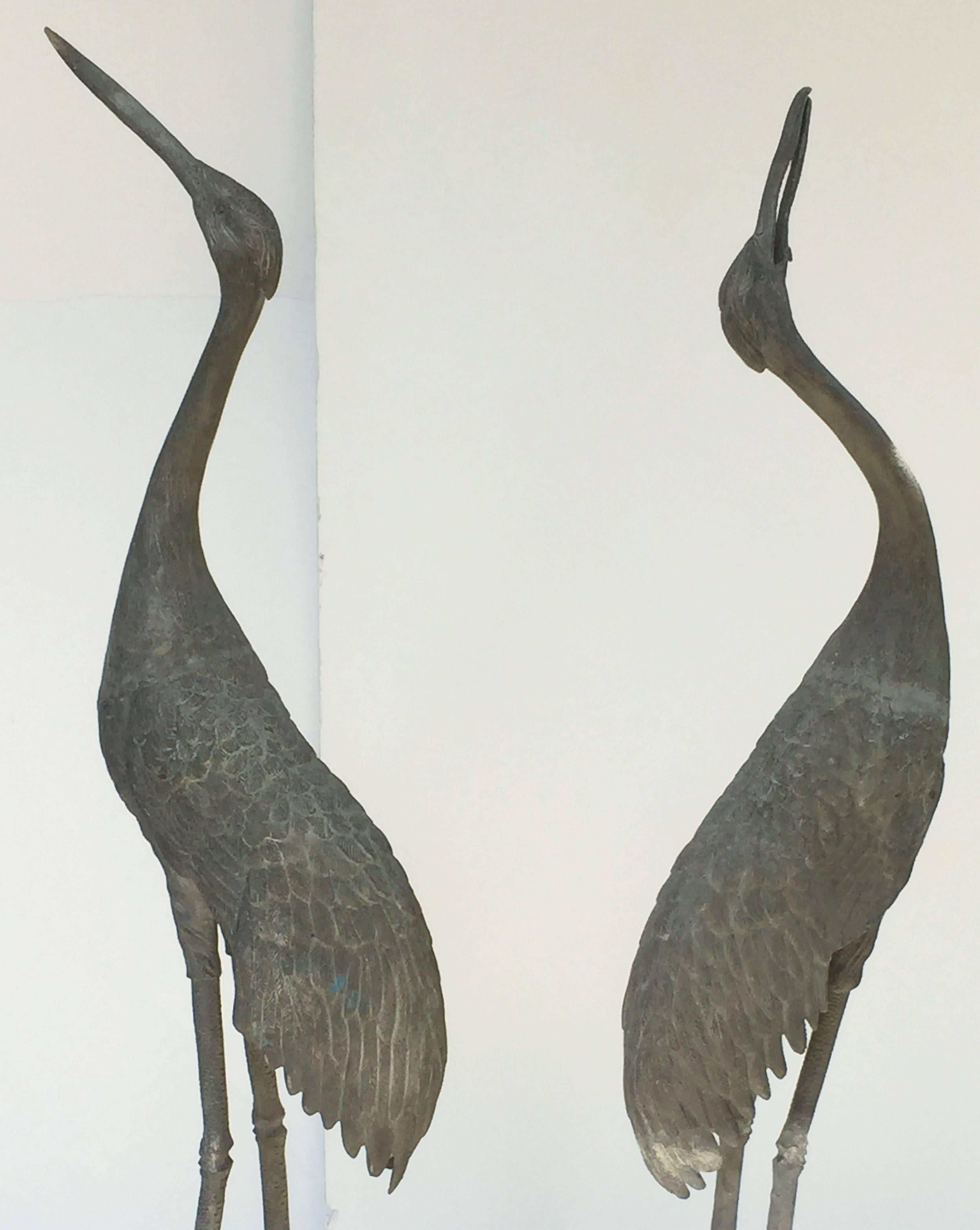 Metal Pair of English Large Ornamental Lead Herons or Water Birds for the Garden