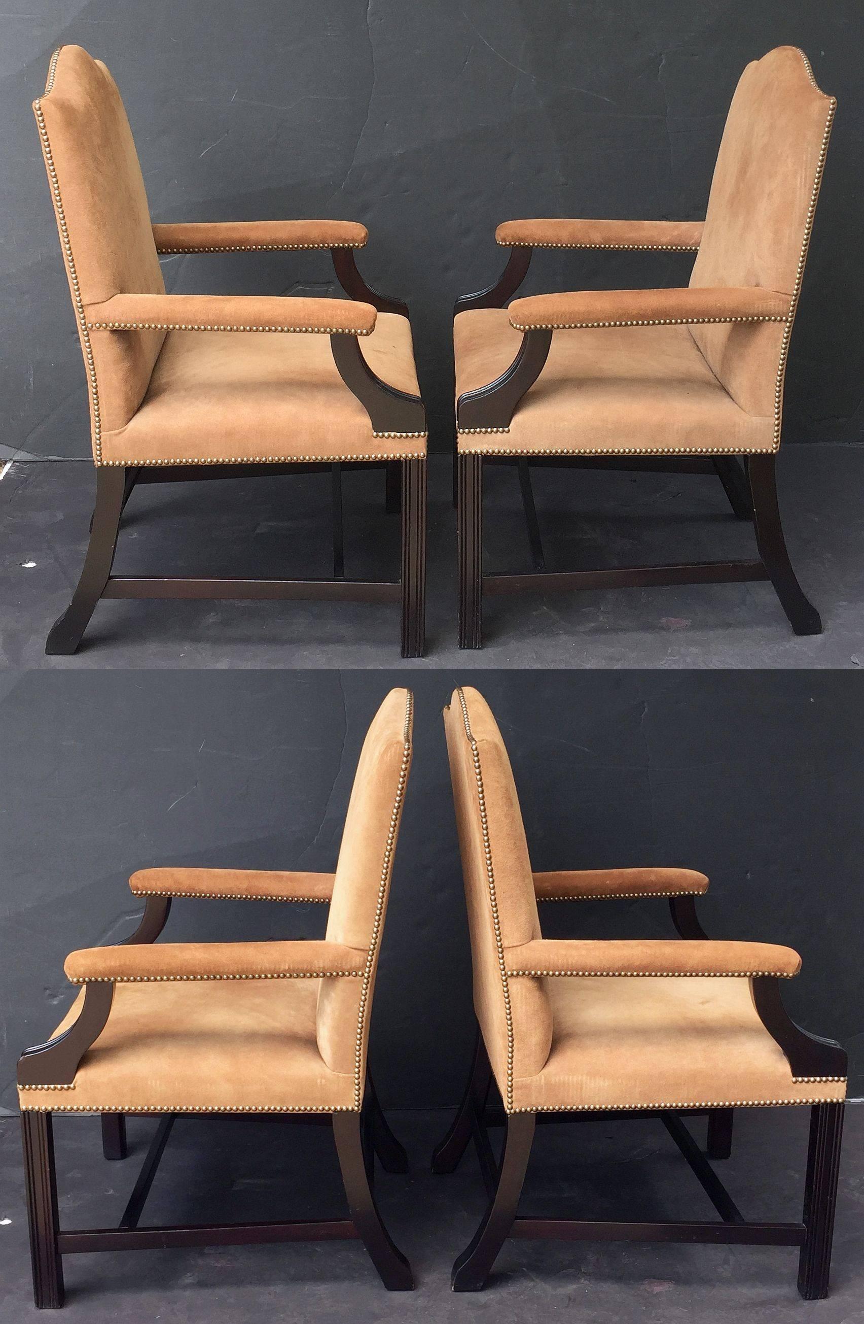 English Library Armchairs with Suede Leather Covers by George Smith 1