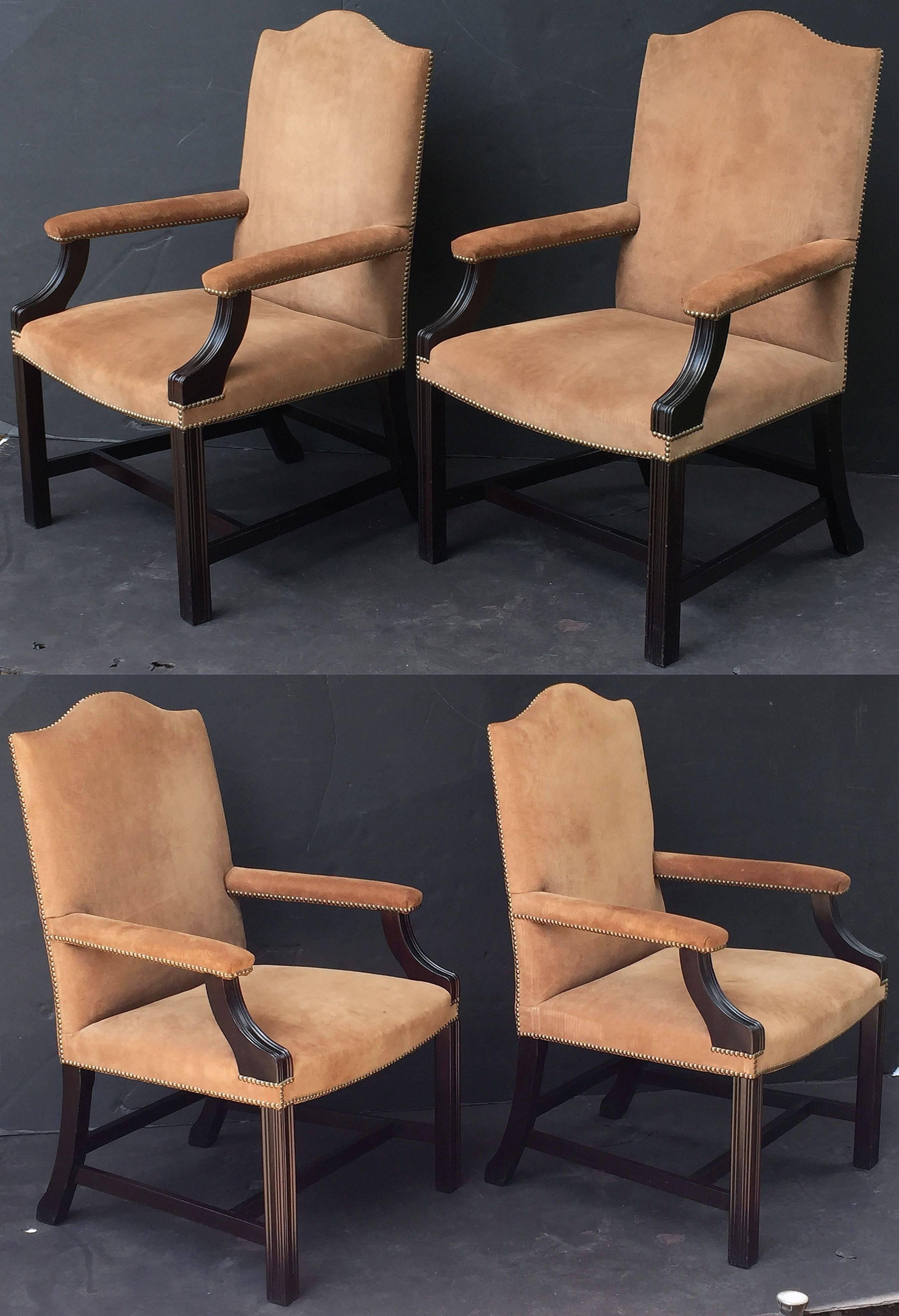 20th Century English Library Armchairs with Suede Leather Covers by George Smith