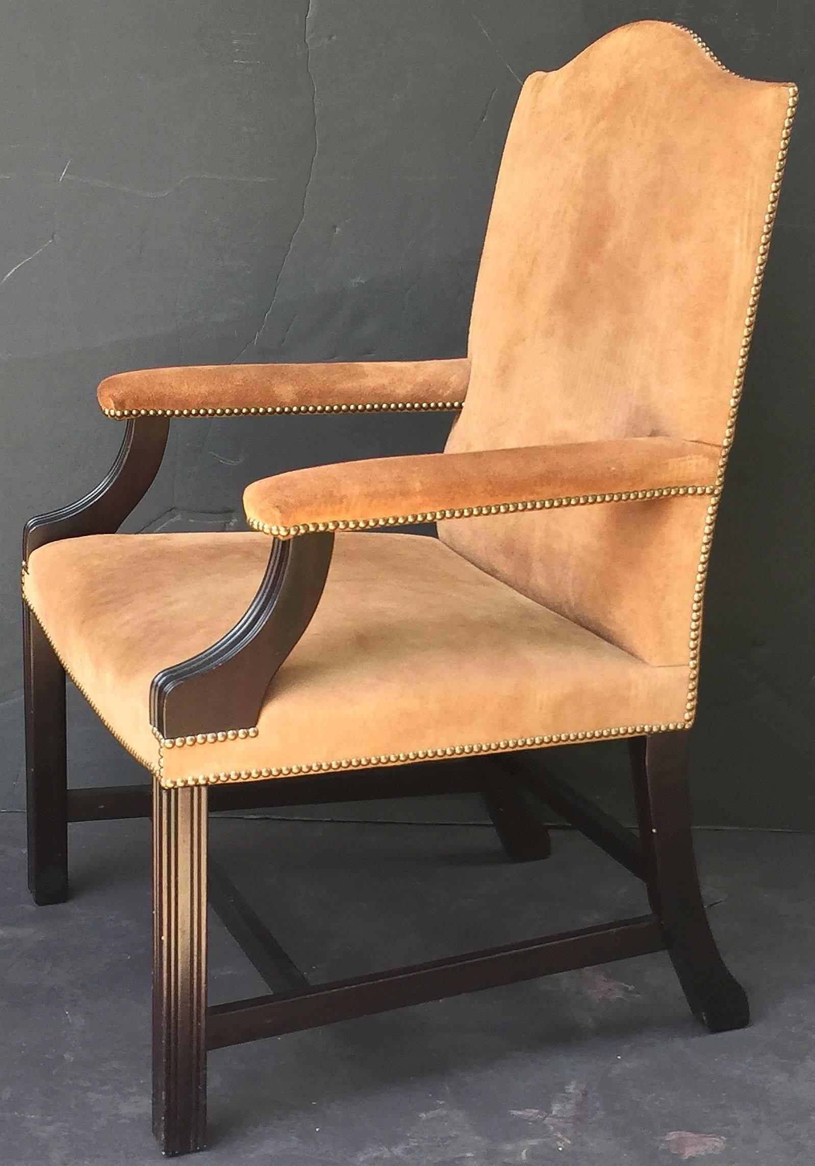 English Library Armchairs with Suede Leather Covers by George Smith In Excellent Condition In Austin, TX