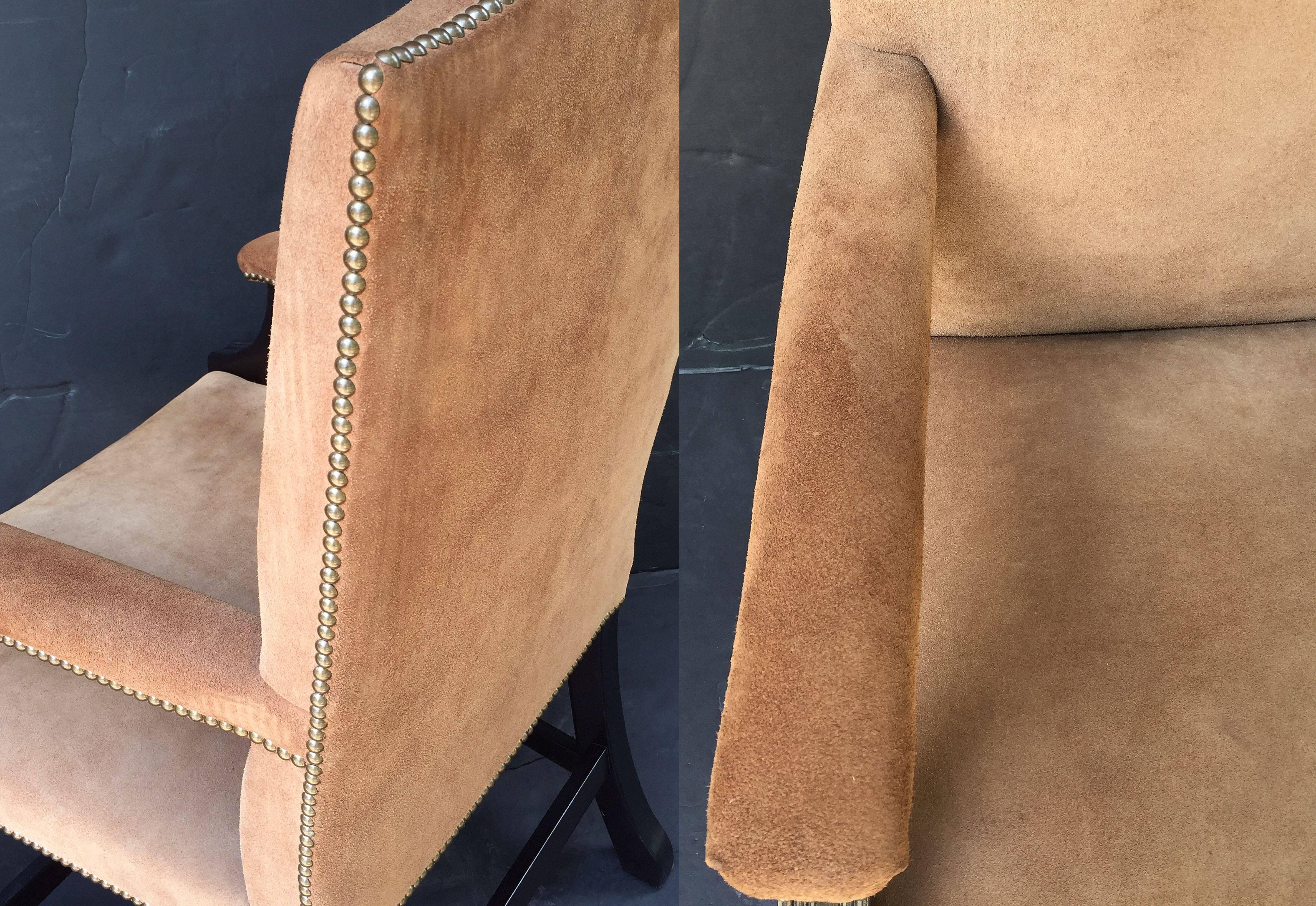 English Library Armchairs with Suede Leather Covers by George Smith 4