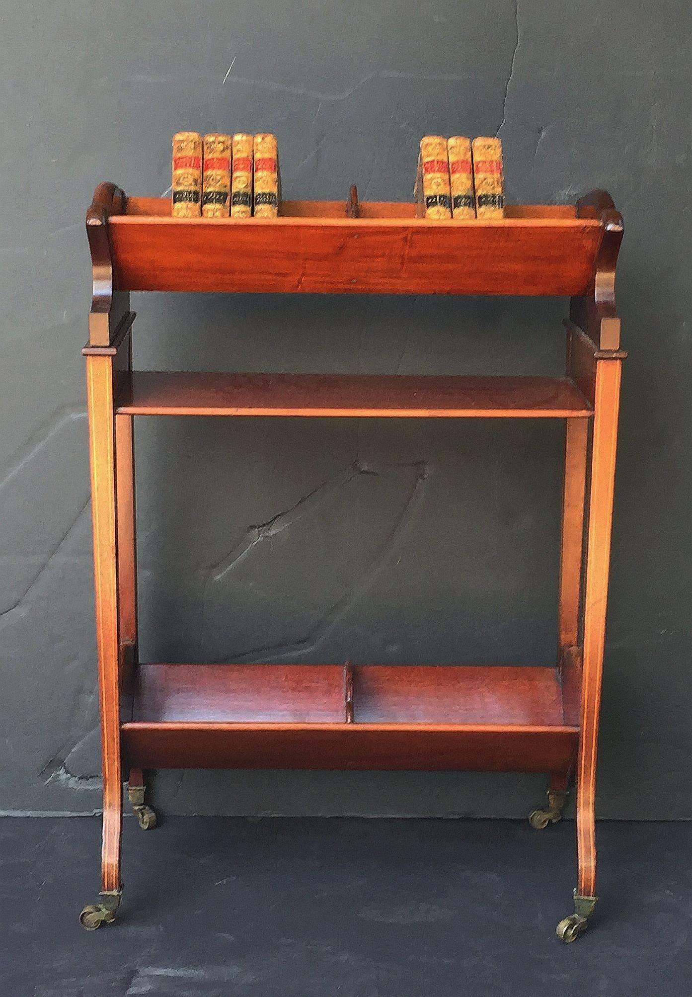 Brass English Bookstand of Inlaid Mahogany from the Edwardian Era