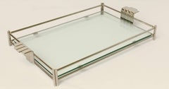 French Serving Tray of Chrome and Glass by Christian Dior