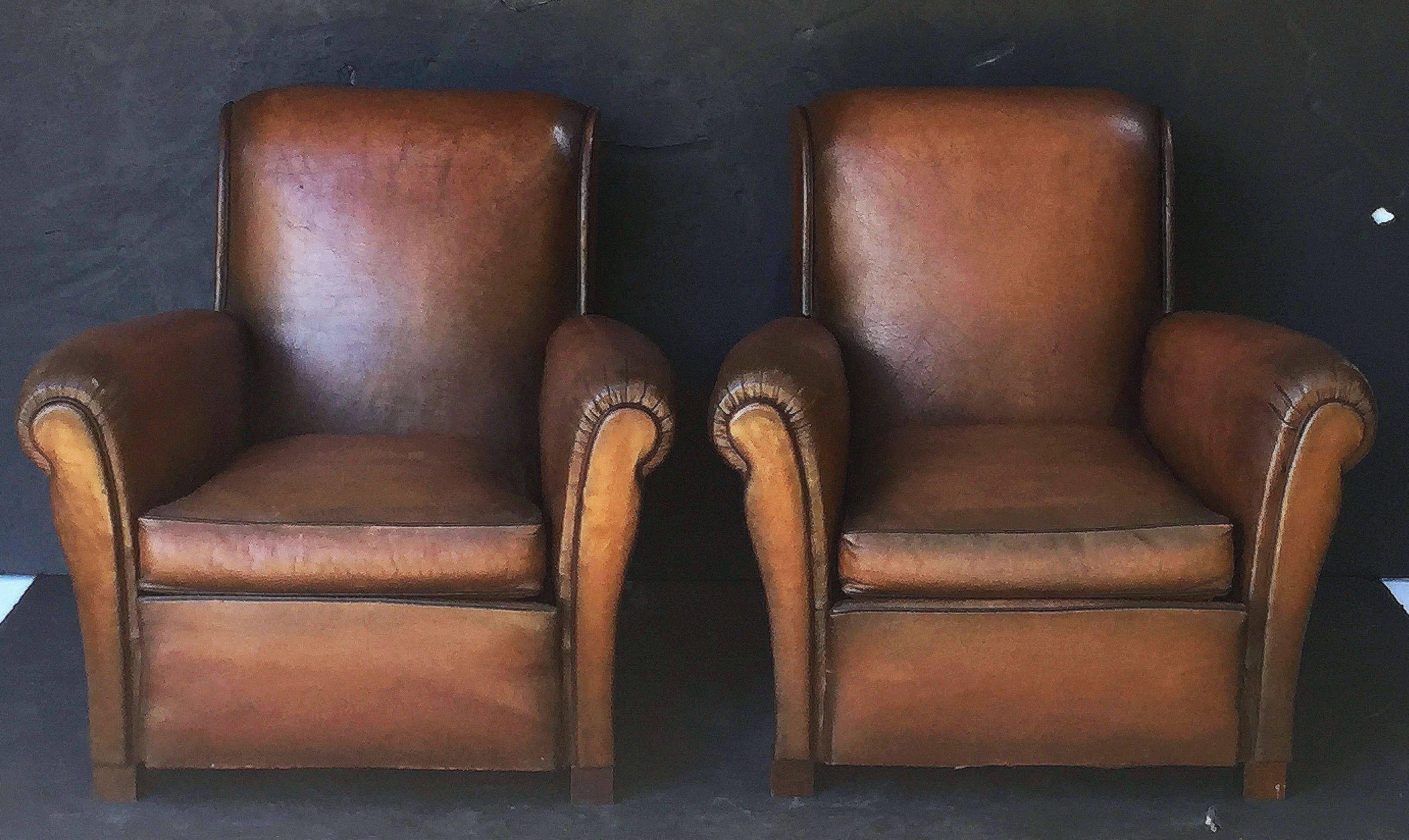 French Leather Club Chairs 'Individually Priced' In Excellent Condition In Austin, TX