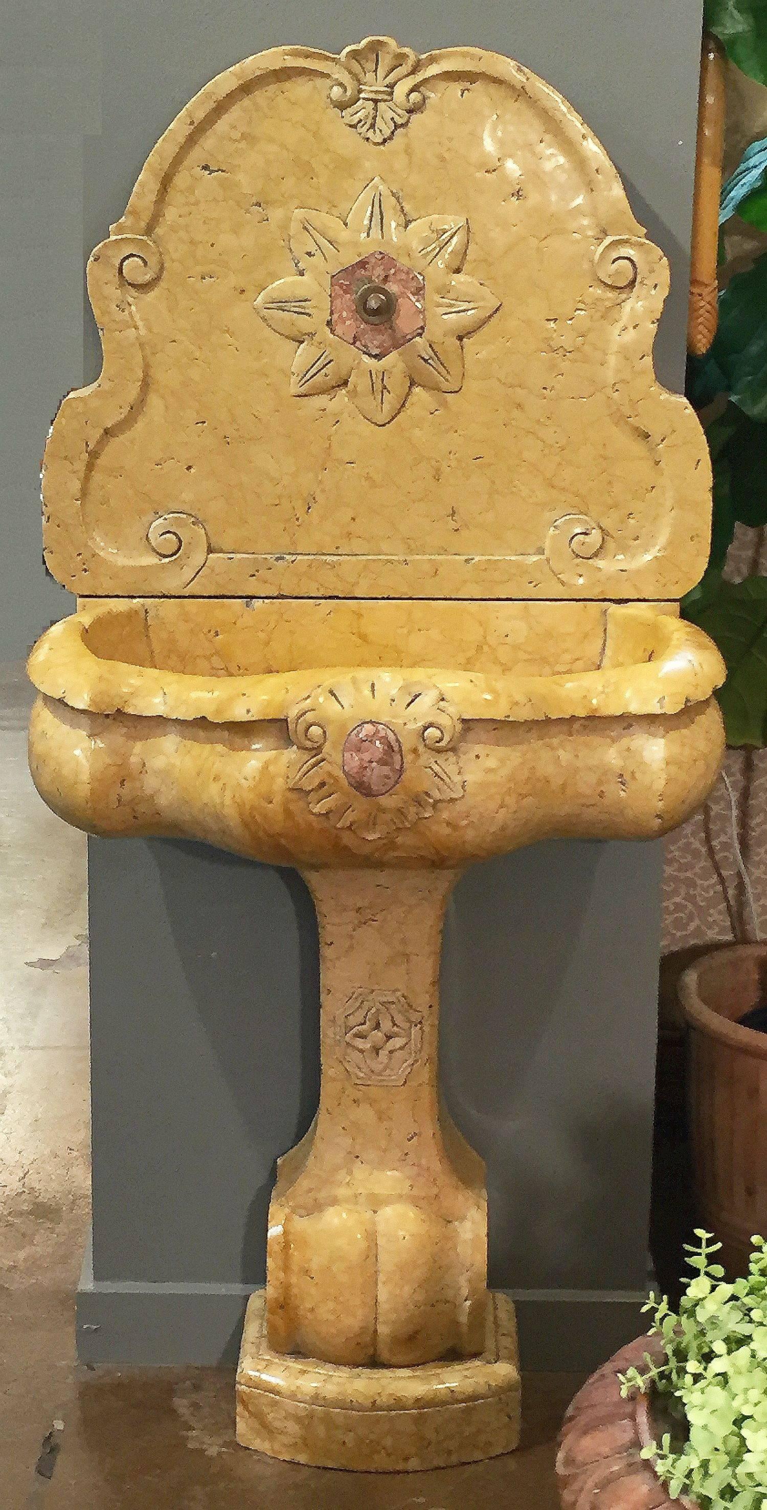 Italian Wall Fountain of Carved Siena Marble In Excellent Condition In Austin, TX