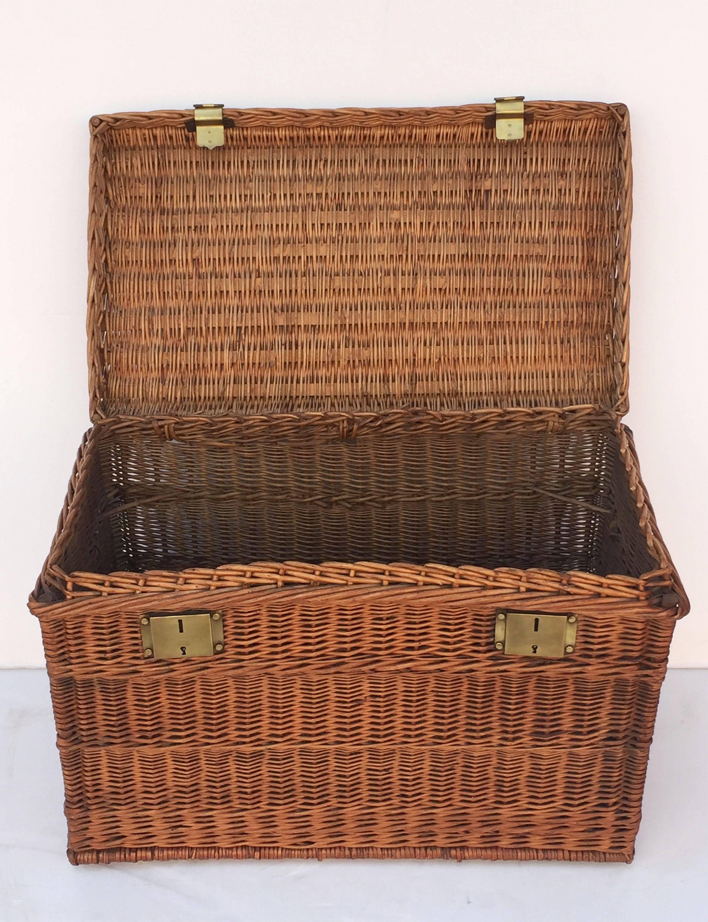 Brass Large French Willow Basket Hamper