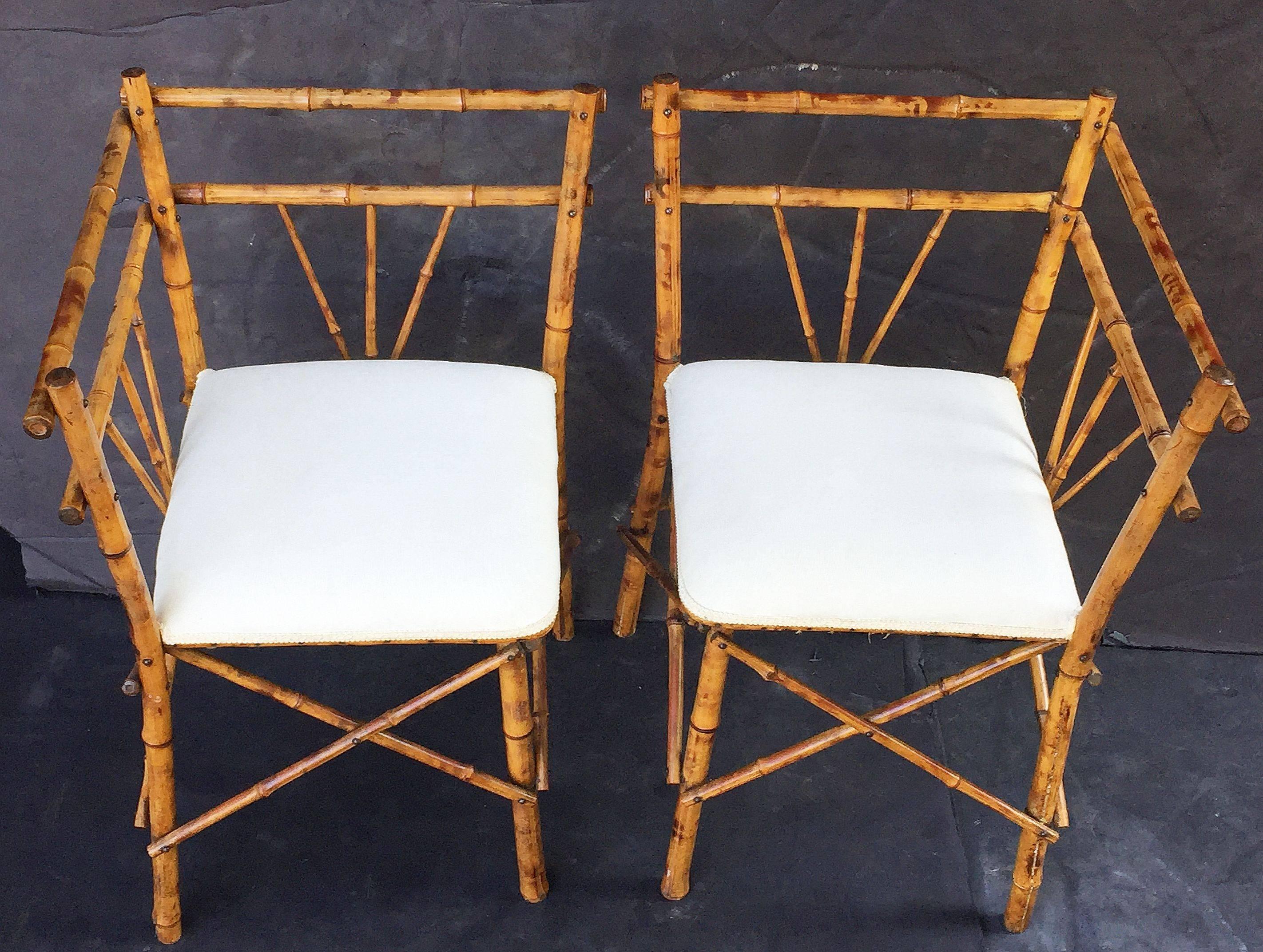 English Bamboo Upholstered Corner Chairs 'Individually Priced' In Excellent Condition In Austin, TX
