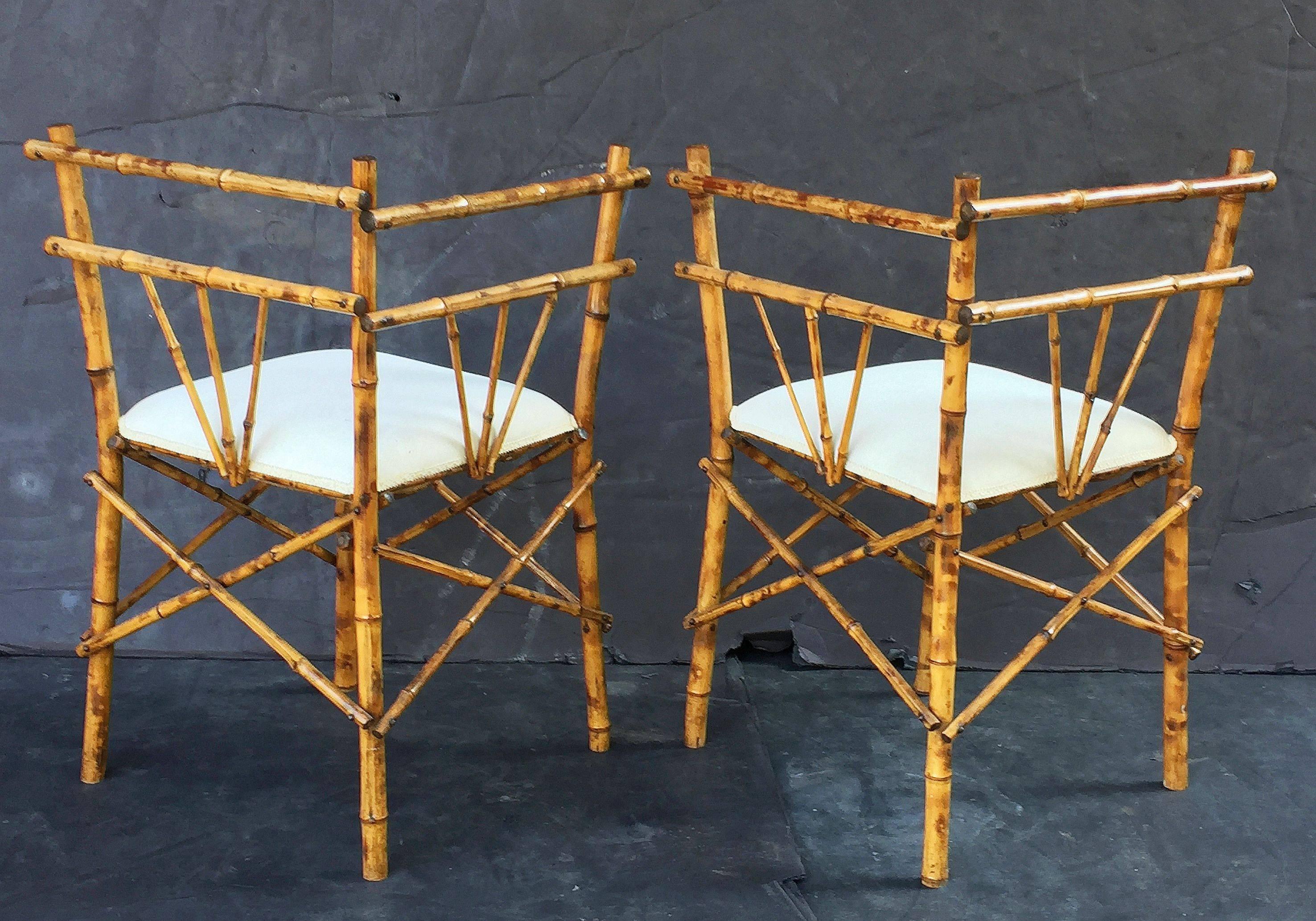 English Bamboo Upholstered Corner Chairs 'Individually Priced' 2