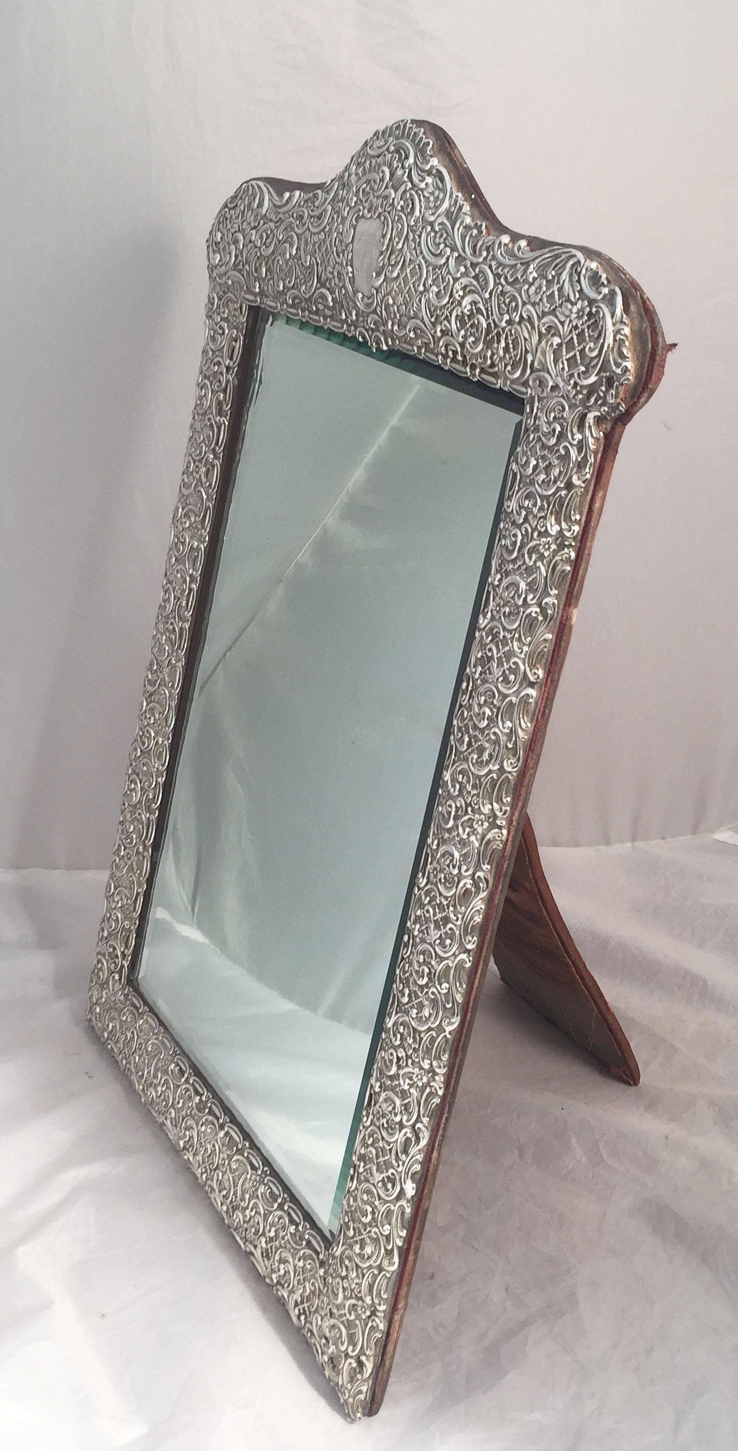 19th Century English Vanity or Table Mirror of Sterling Silver, circa 1898