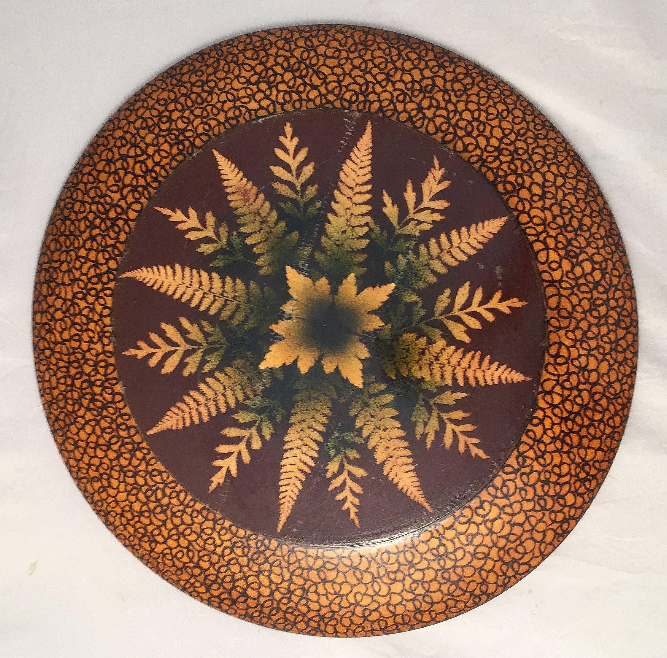 Wood Large Fernware Round Charger from Mauchline, Scotland For Sale