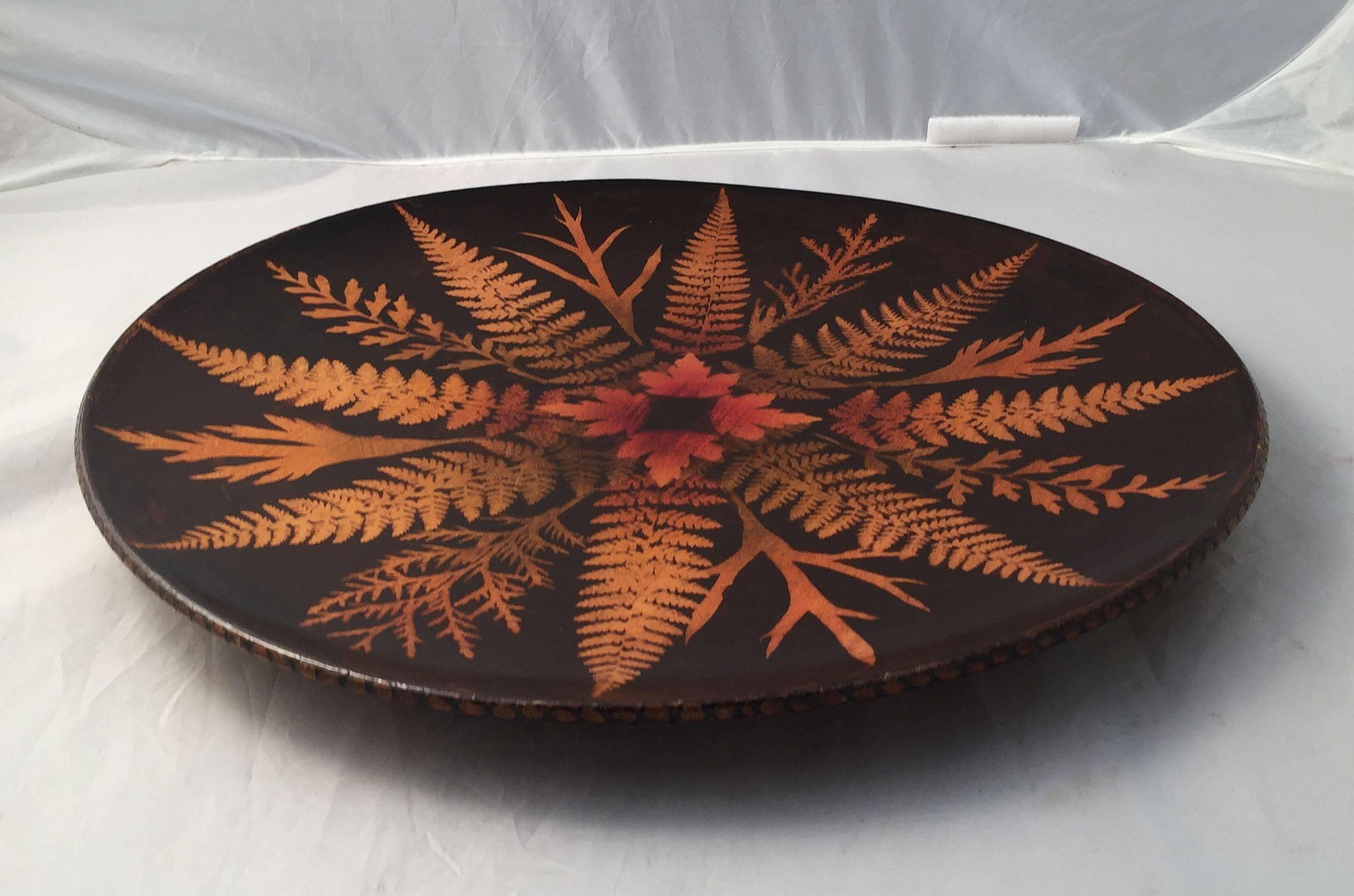 Varnished Large Fernware Round Charger from Mauchline, Scotland For Sale