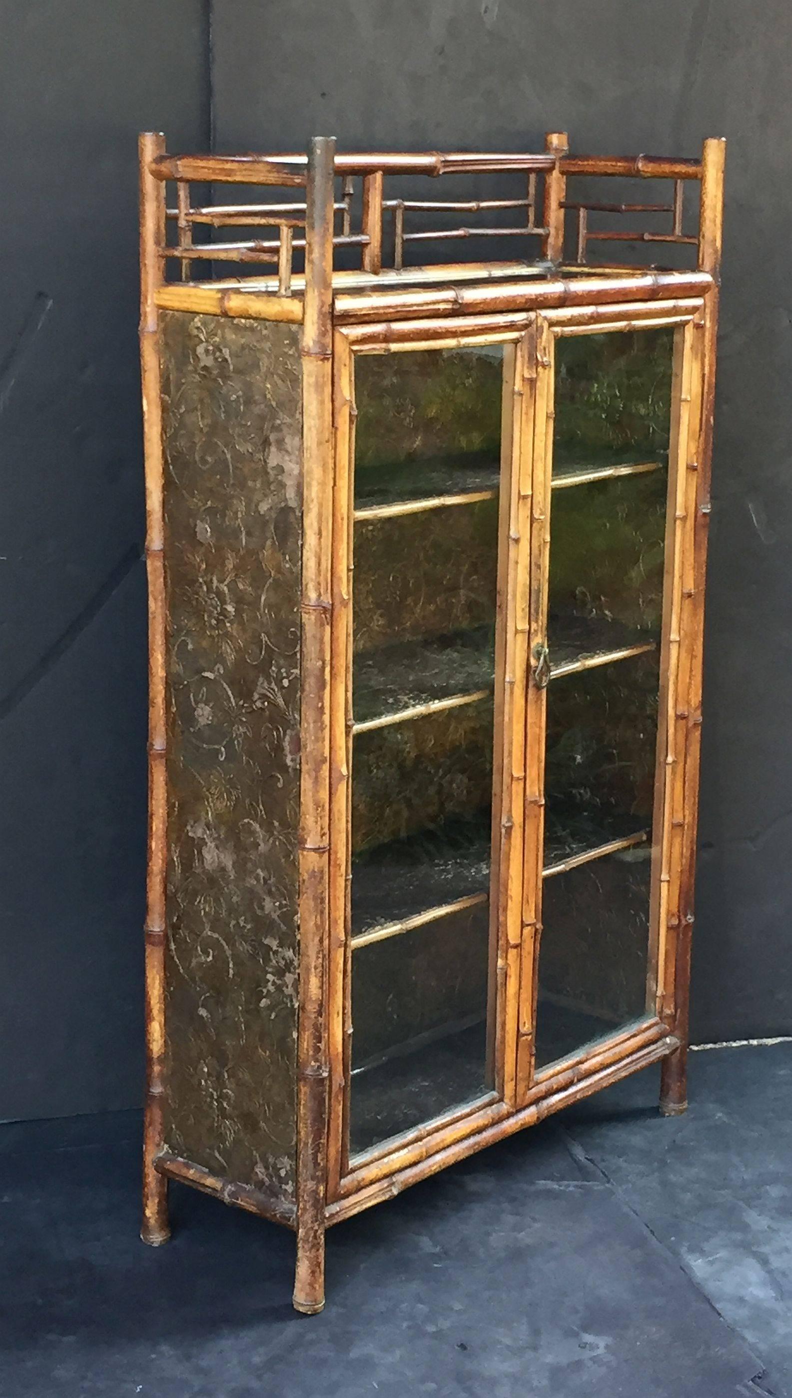 19th Century English Bamboo Bookcase Cabinet with Two Glazed Doors