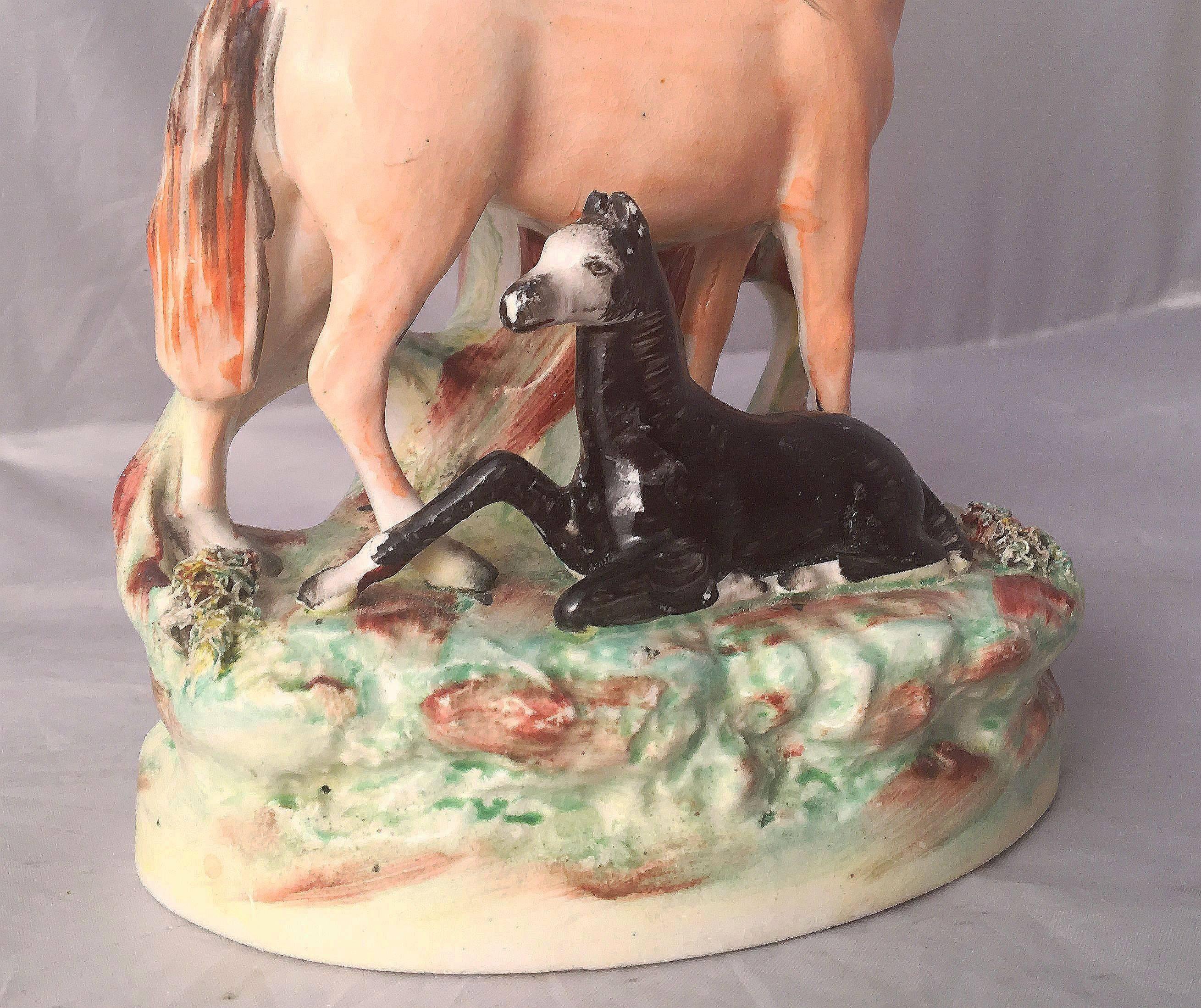 Pair of 19th Century English Staffordshire Horses with Foals 3