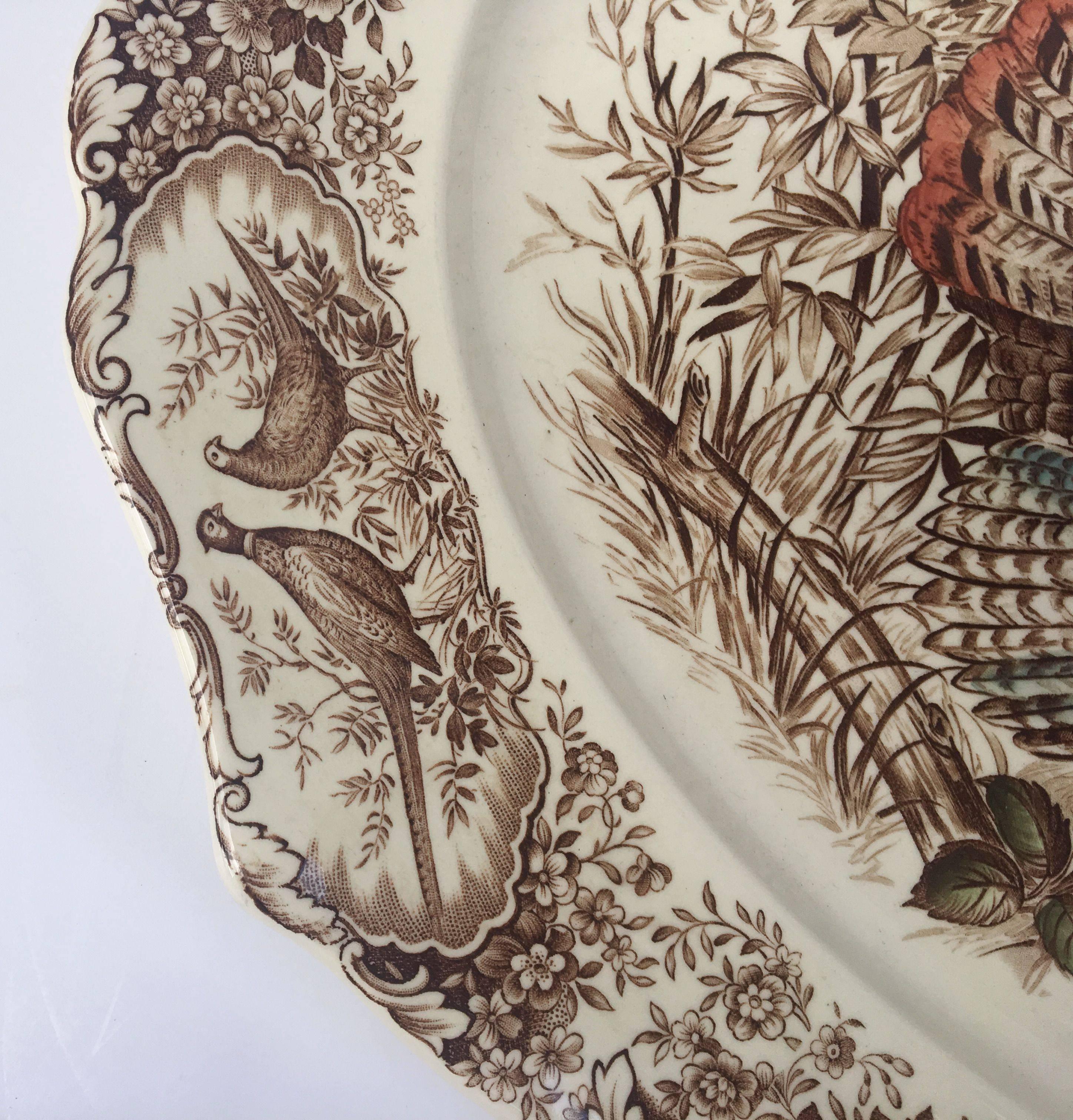 Glazed English Transferware Large Turkey Platter, Native American by Johnson Brothers