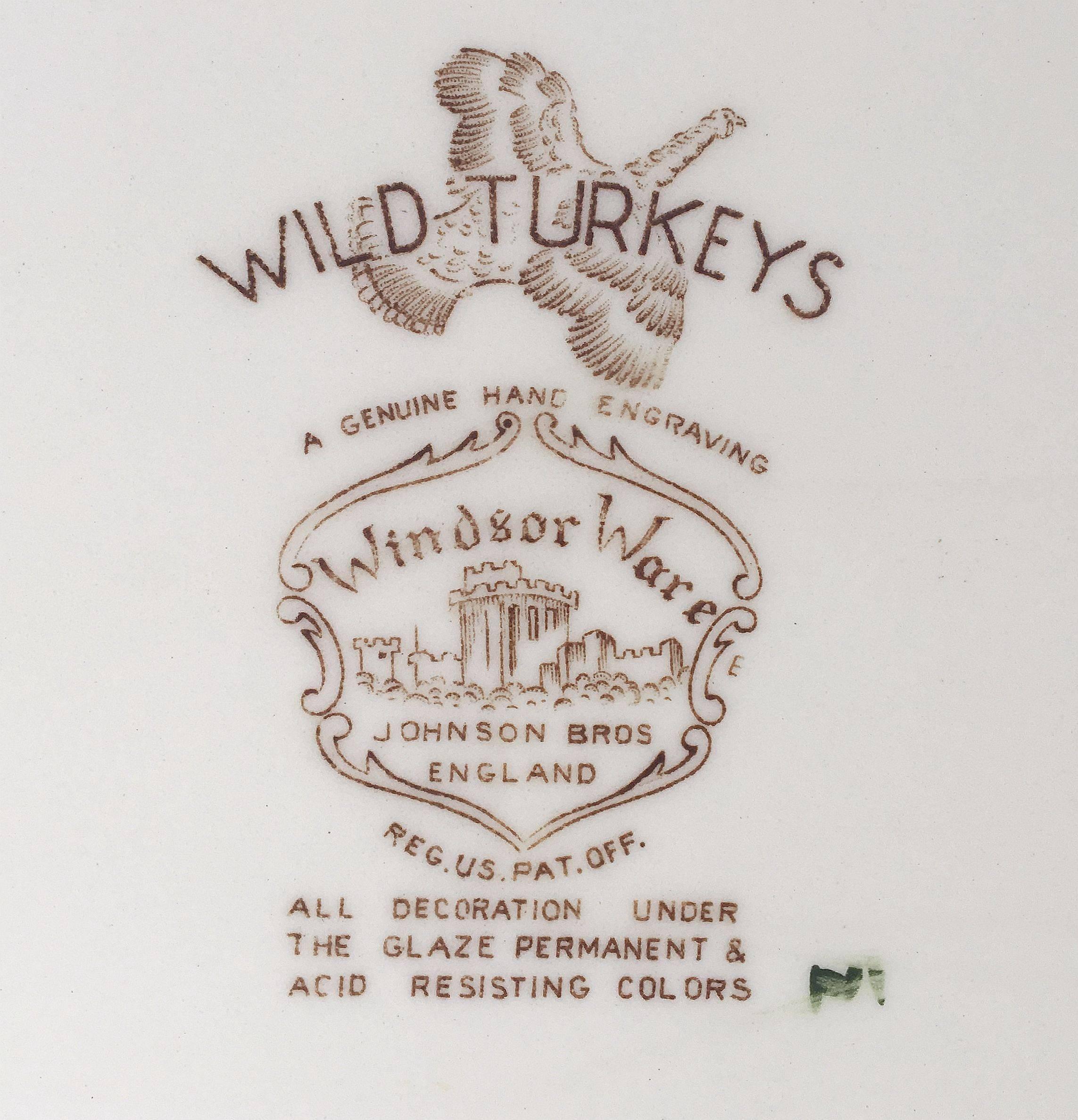English Transferware Large Turkey Platter, Flying Turkeys by Johnson Brothers 1