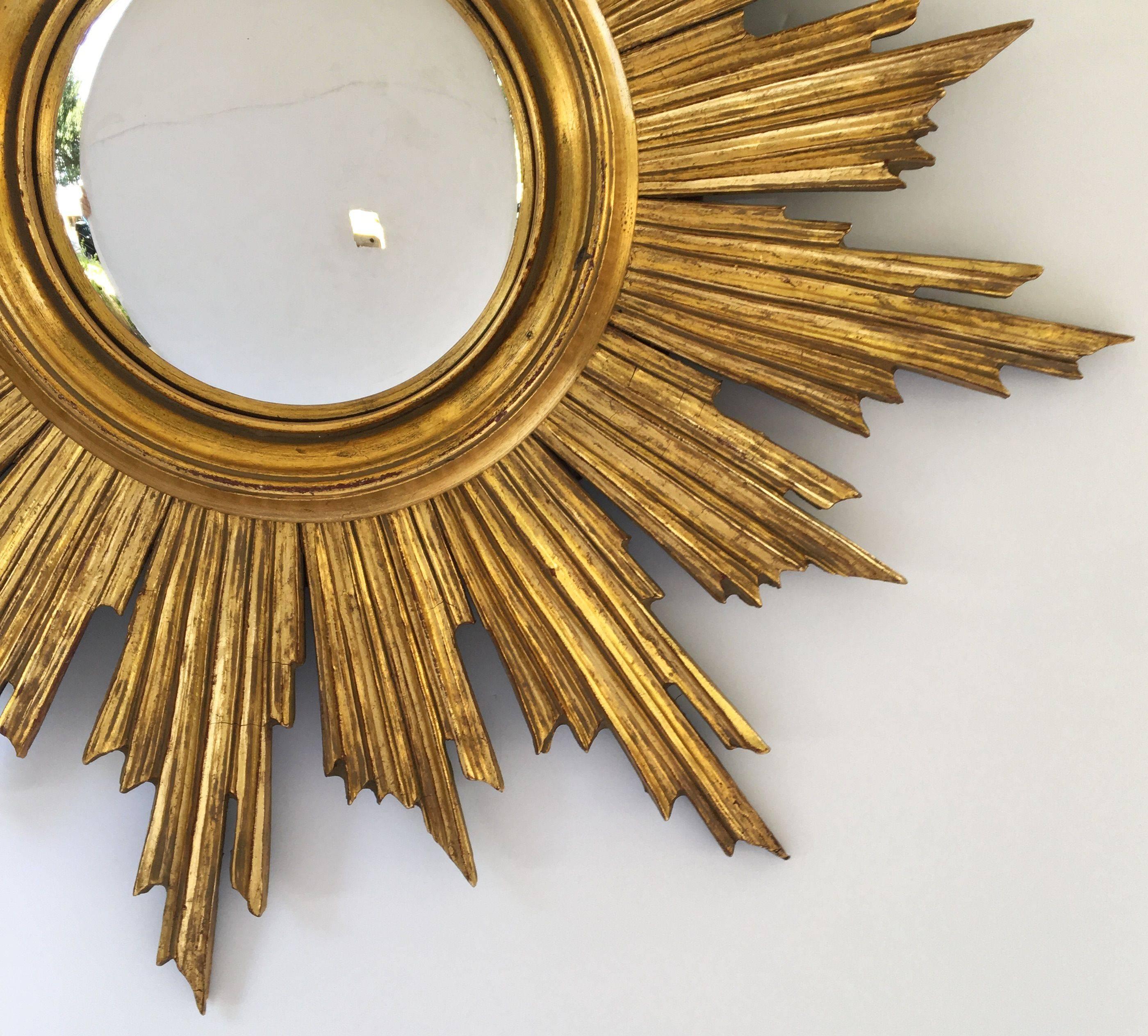 Glass French Gilt Sunburst or Starburst Convex Mirror