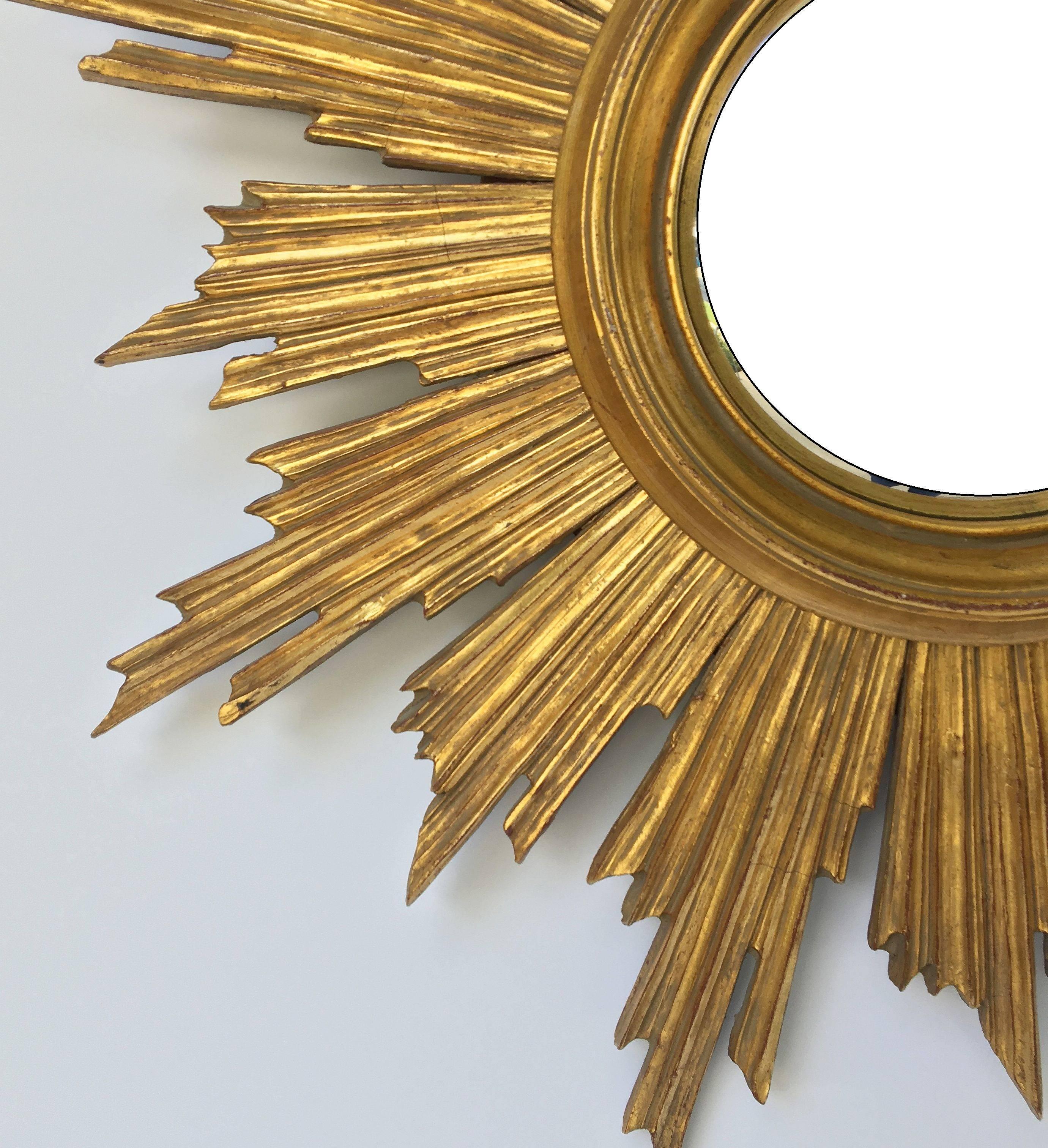 French Gilt Sunburst or Starburst Convex Mirror 1