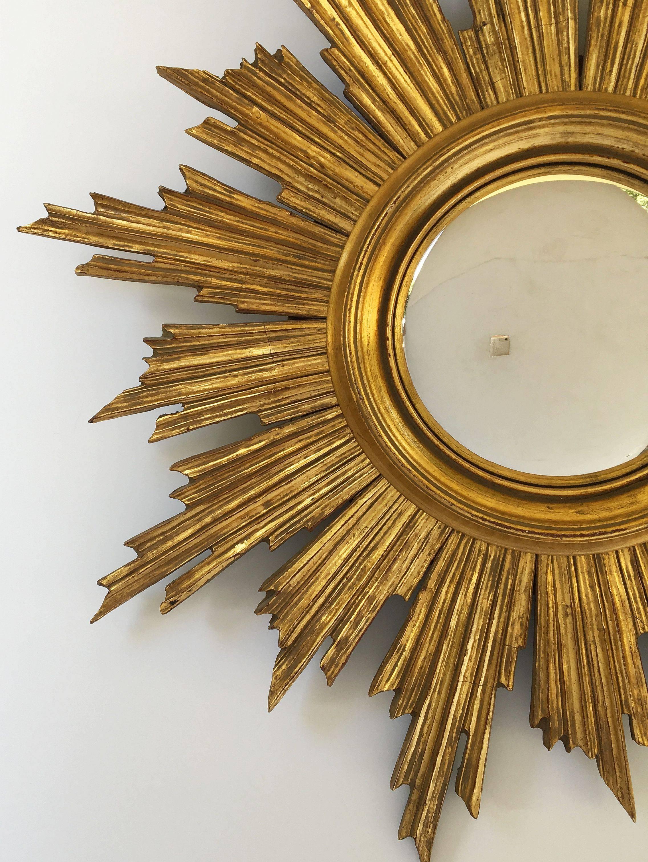 French Gilt Sunburst or Starburst Convex Mirror 3