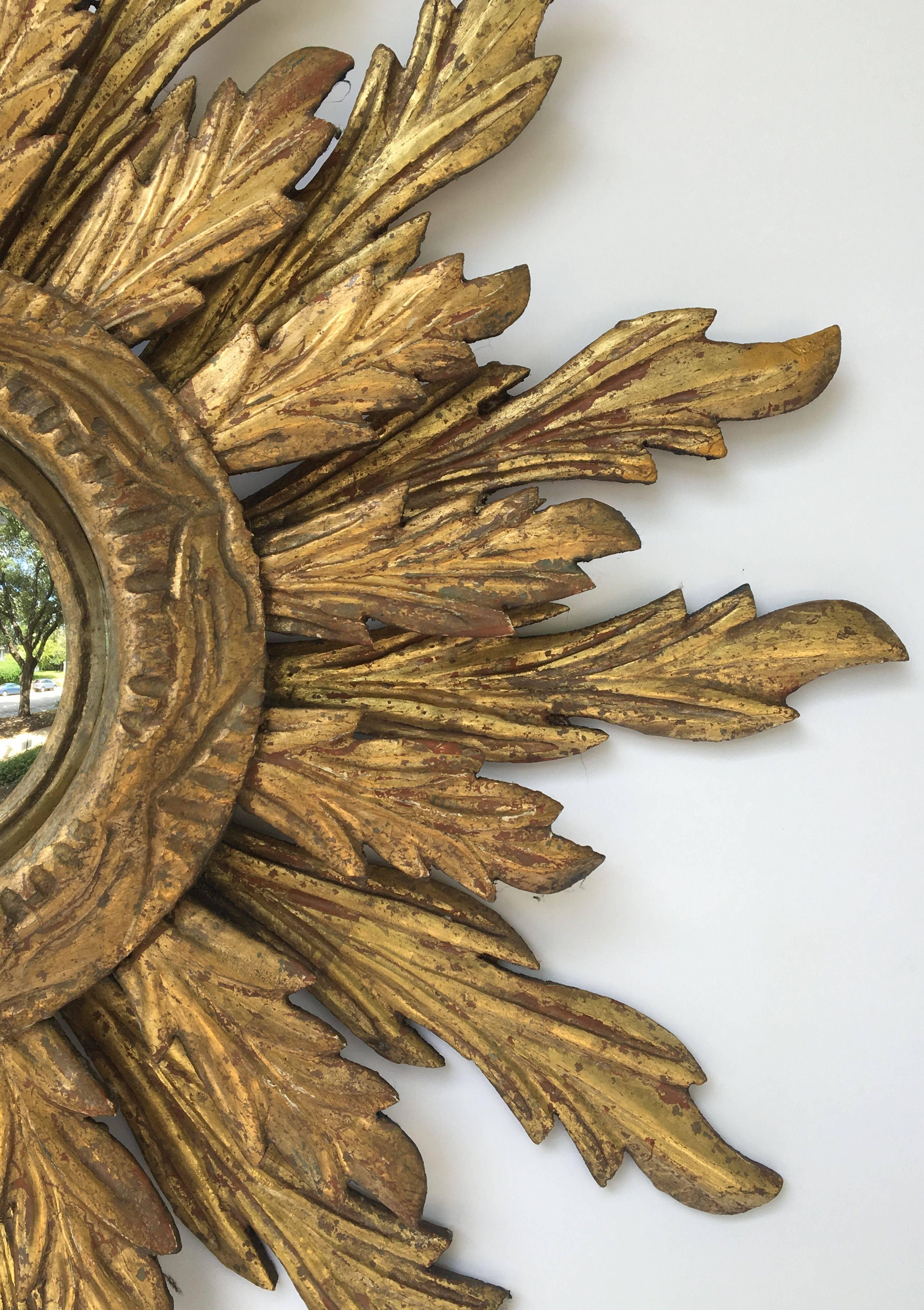 20th Century French Gilt Sunburst or Starburst Convex Mirror