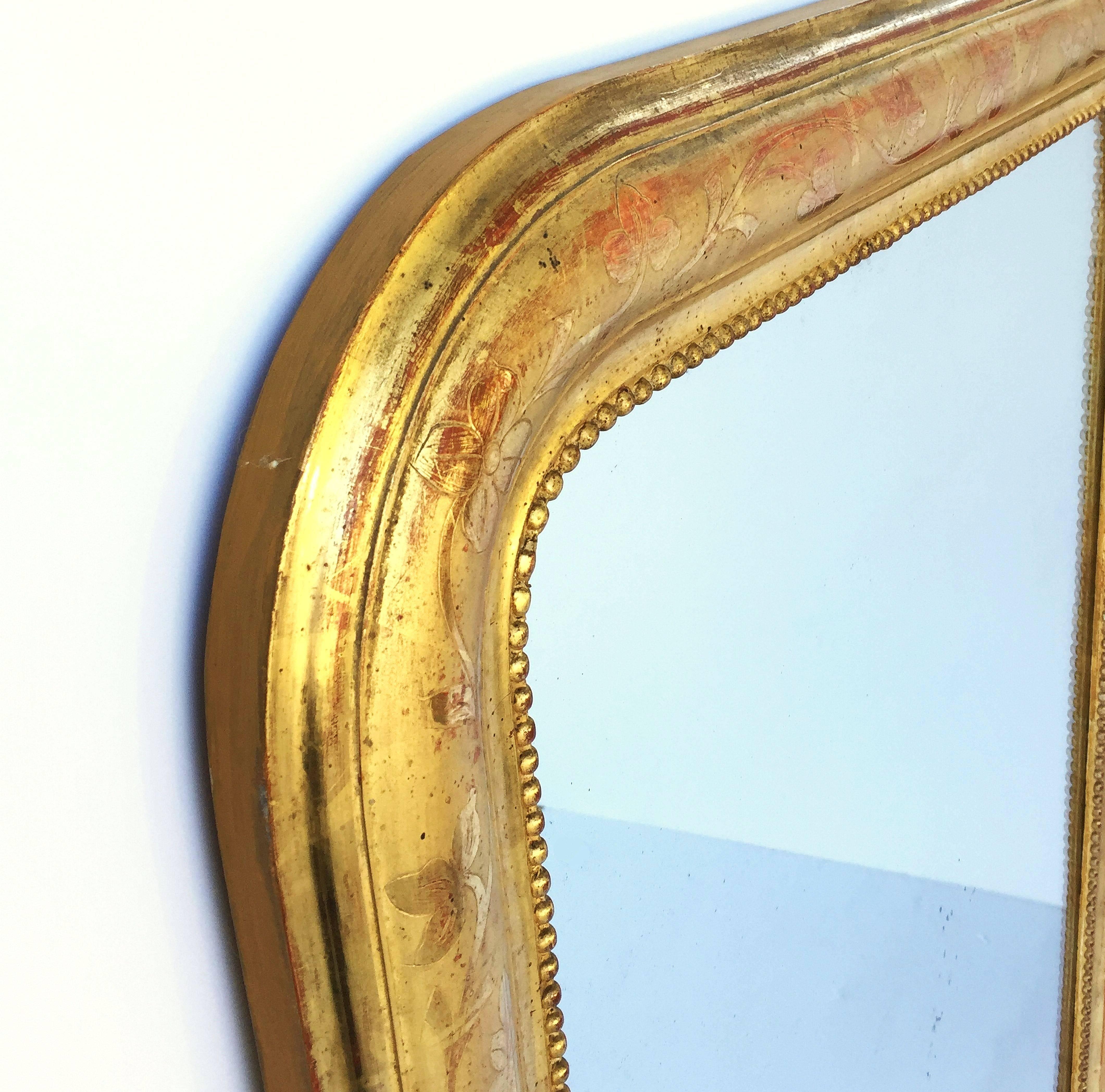 Glass Large Louis Philippe Arch Top Gilt Mirror (H 50 1/2 x W 29 1/2)