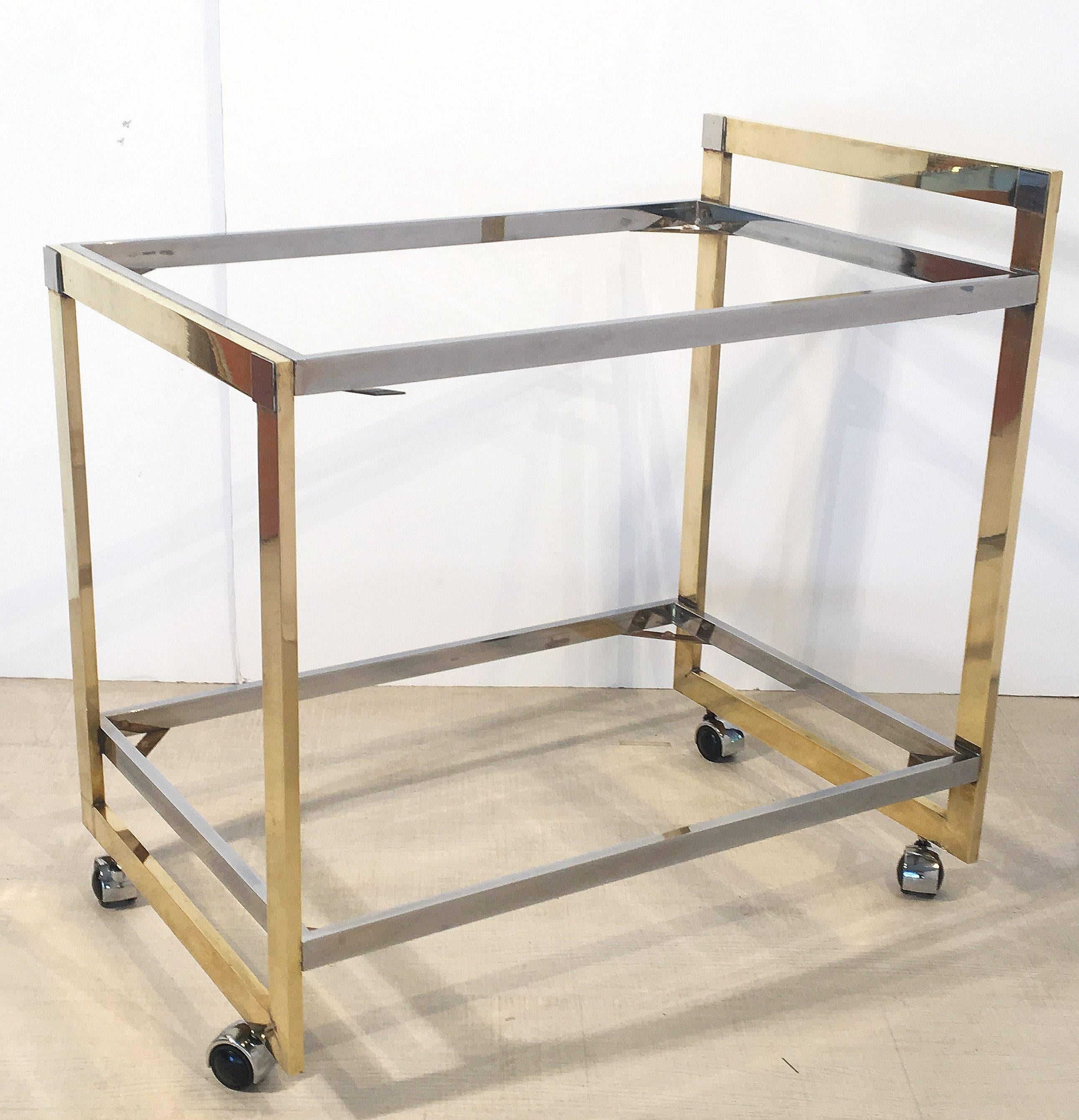 Drinks Cart of Brass, Chrome, and Burled Wood in the style of Willy Rizzo For Sale 2