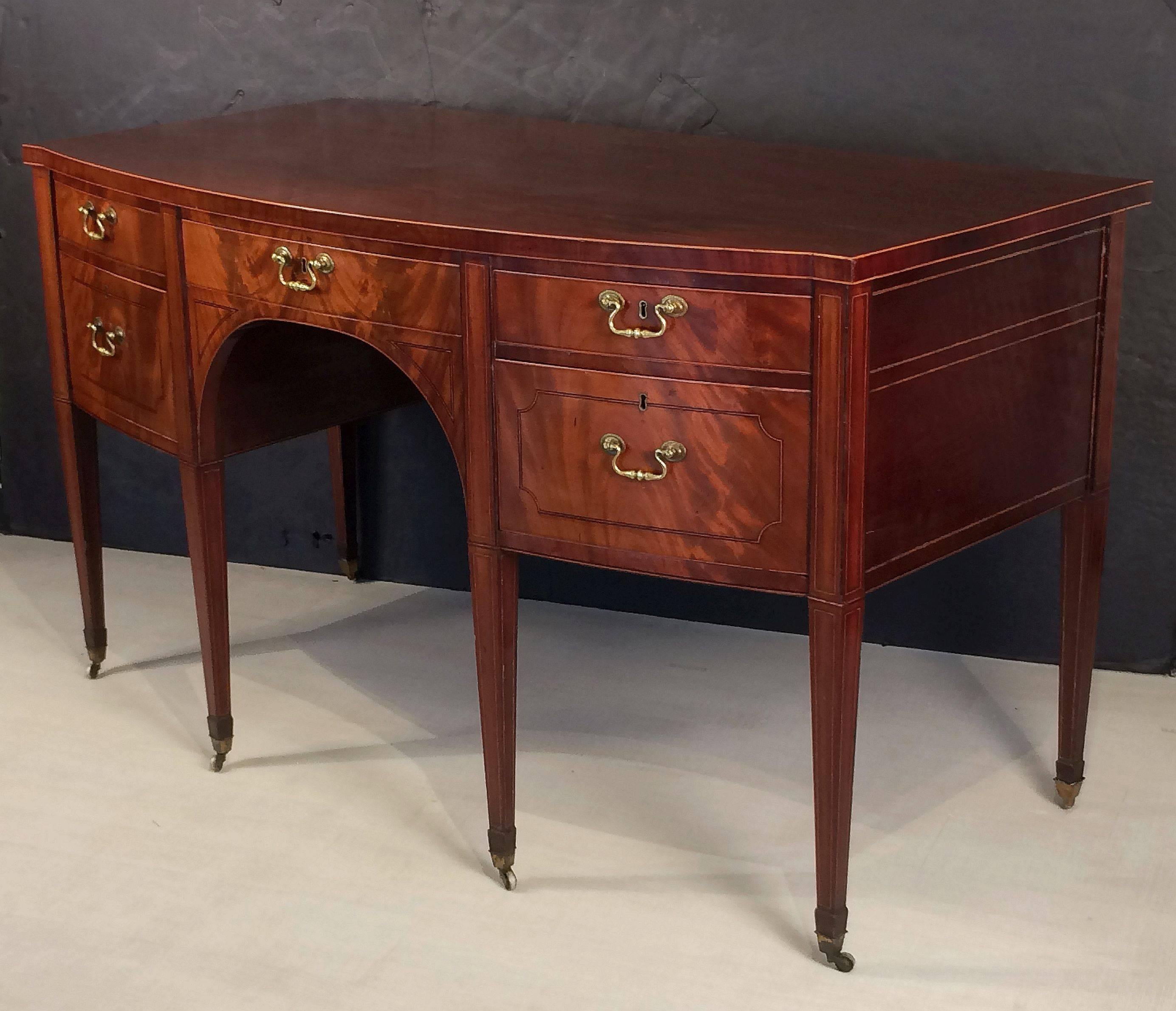 Inlay English Sideboard Console of Inlaid Flame Mahogany from the Regency Period For Sale