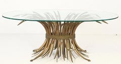Italian Wheat Sheaf Oval Low Table of Gilt Metal and Glass