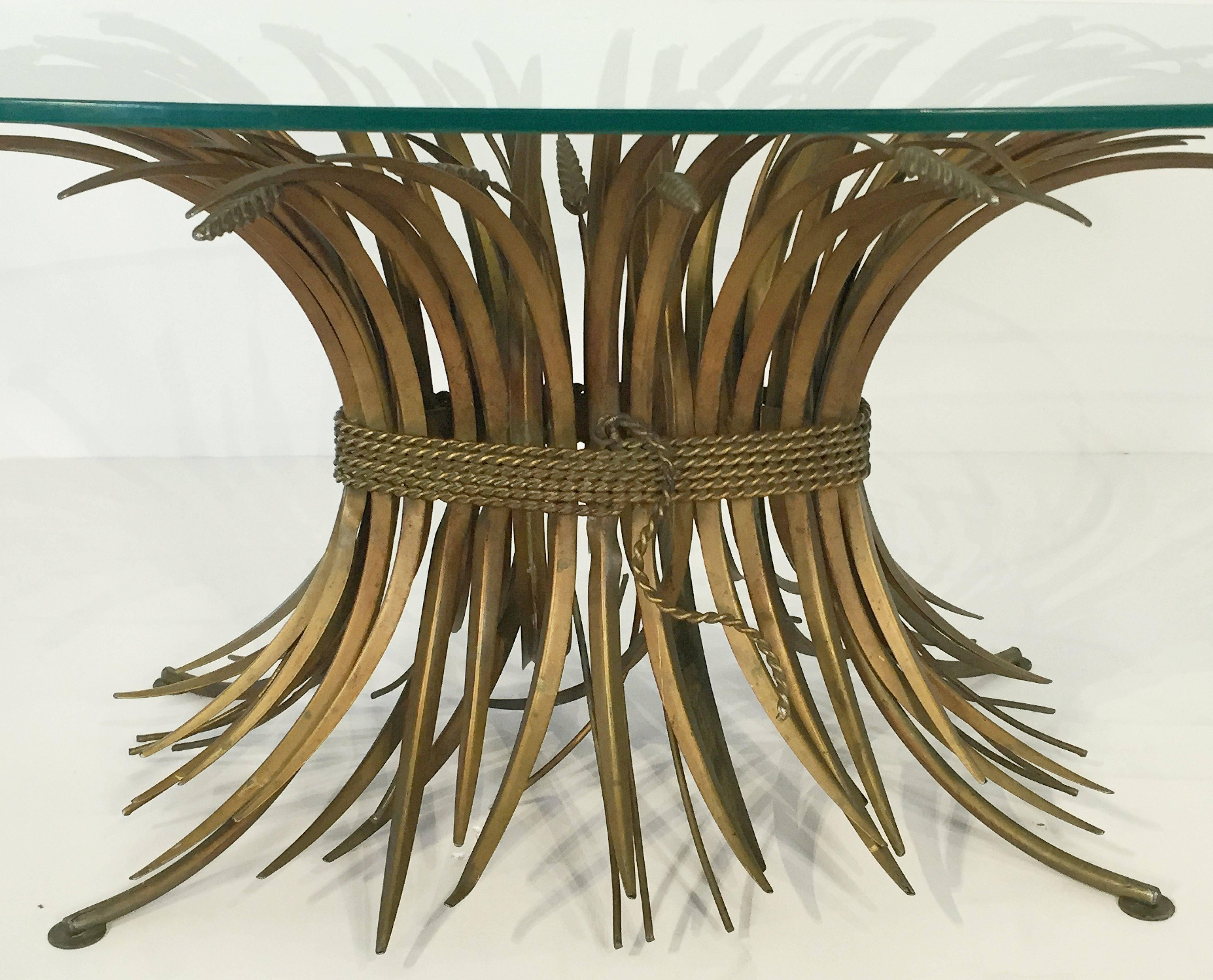 Italian Wheat Sheaf Oval Low Table of Gilt Metal and Glass 3