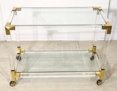 French Drinks Cart Trolley or Bar Cart of Lucite, Brass and Glass