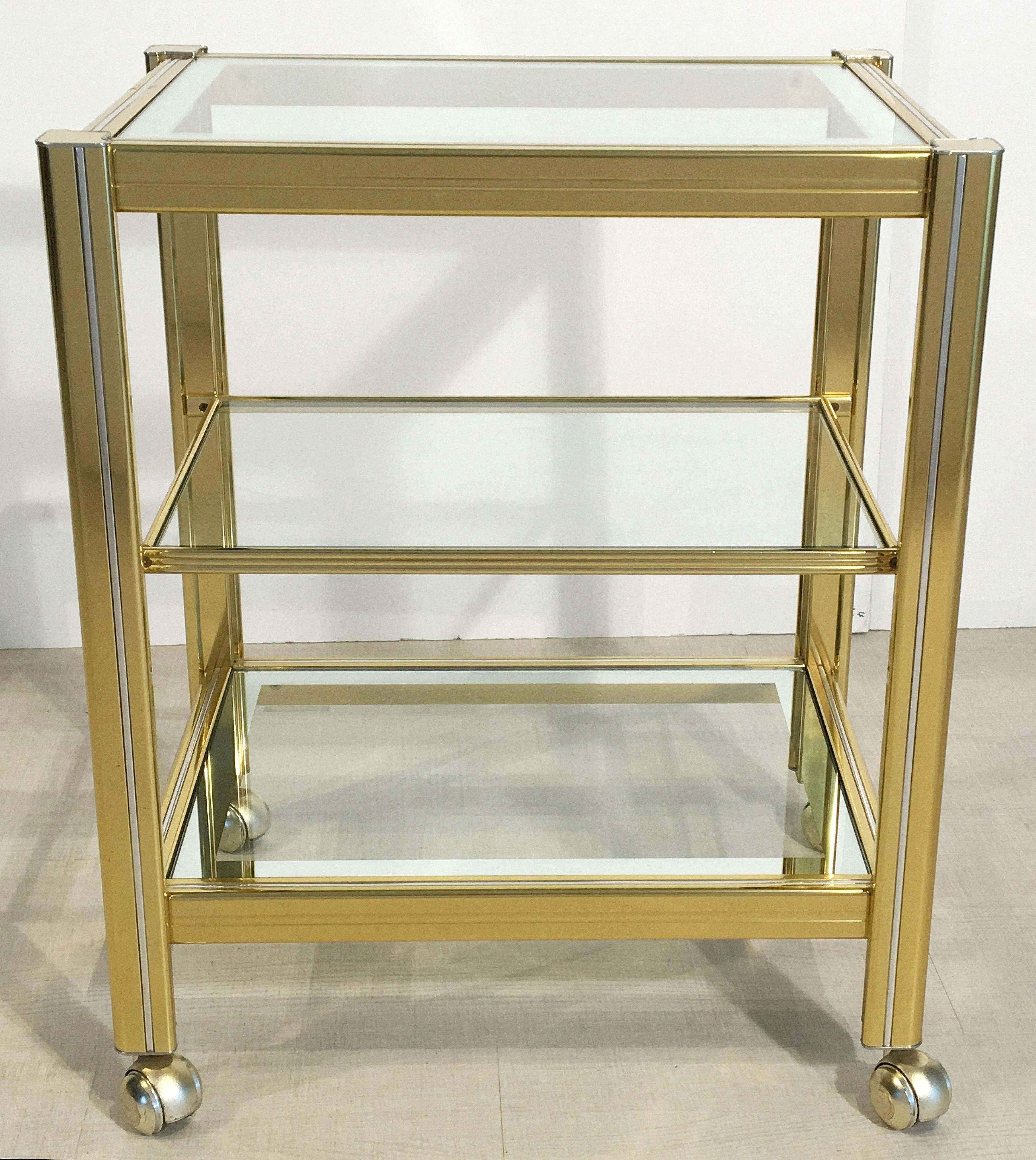 Modern Italian Drinks Cart Trolley or Bar Cart of Brass and Glass For Sale
