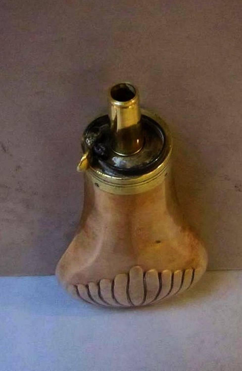 Brass 19th Century English Huntsman's Powder Flask
