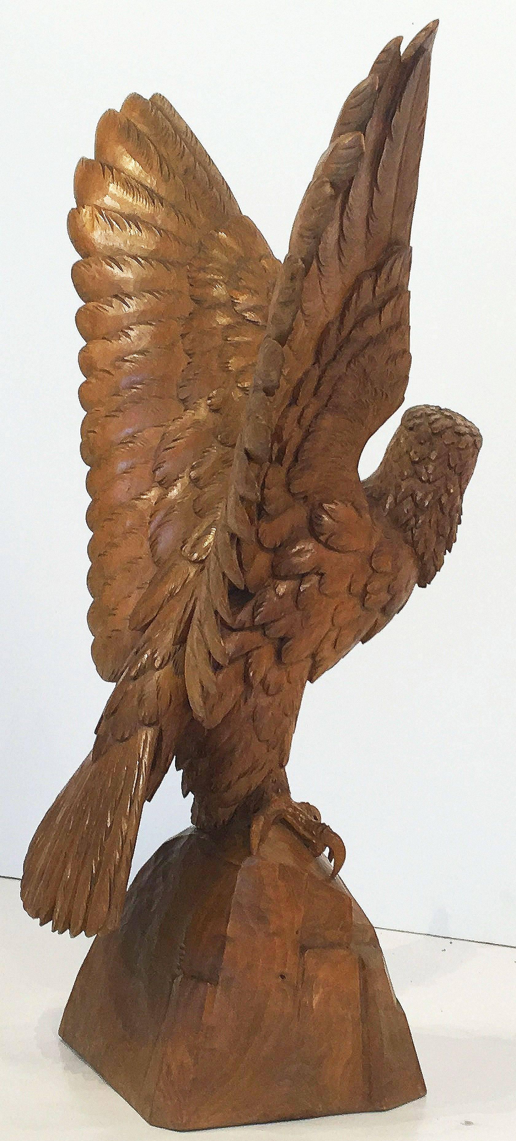 20th Century Large Black Forest Eagle of Carved Wood