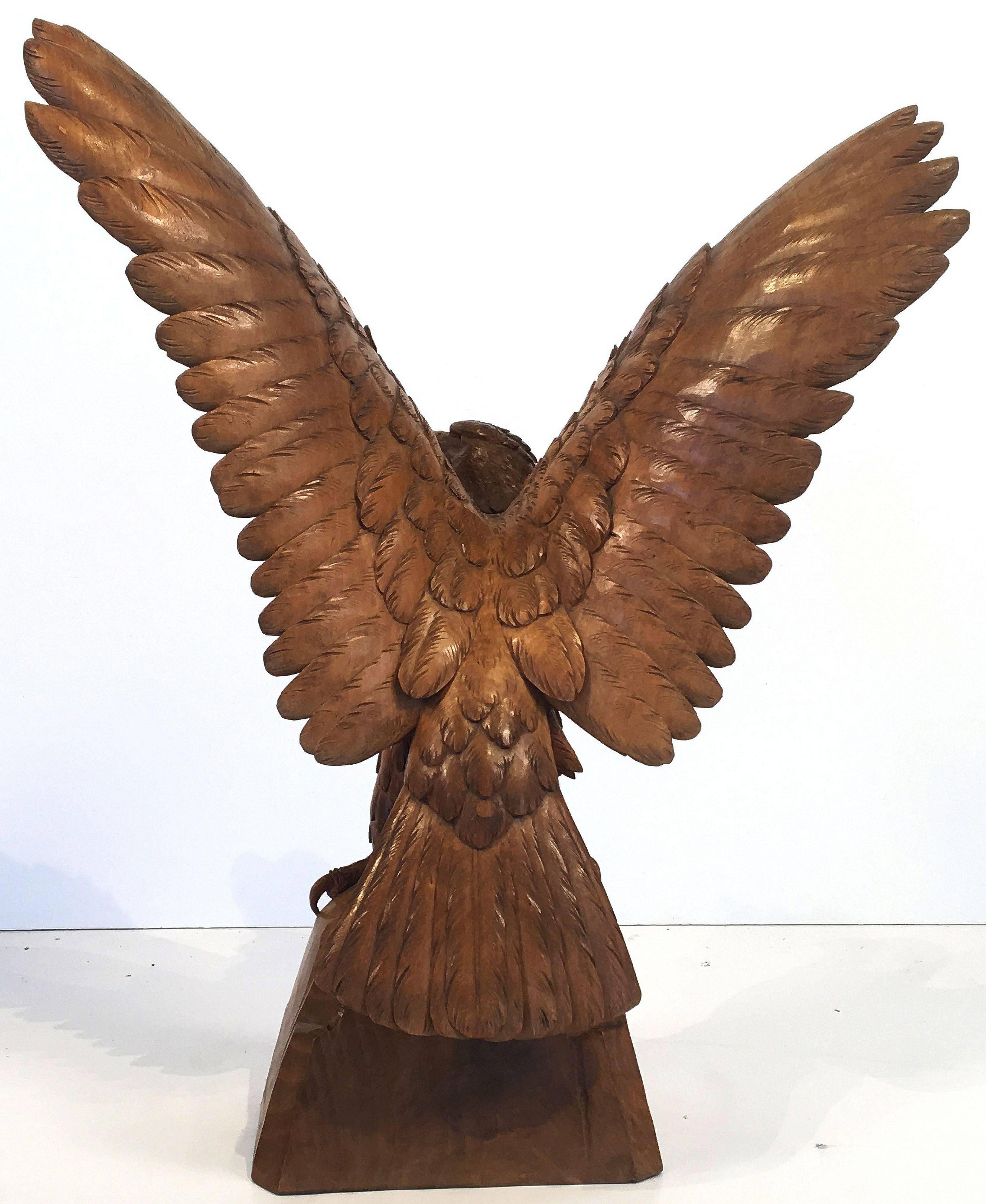 Large Black Forest Eagle of Carved Wood In Excellent Condition In Austin, TX