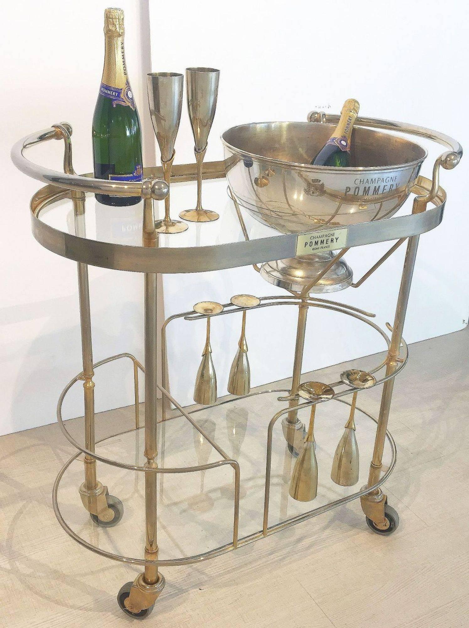 Metal Art Deco Champagne Bar Cart by Pommery