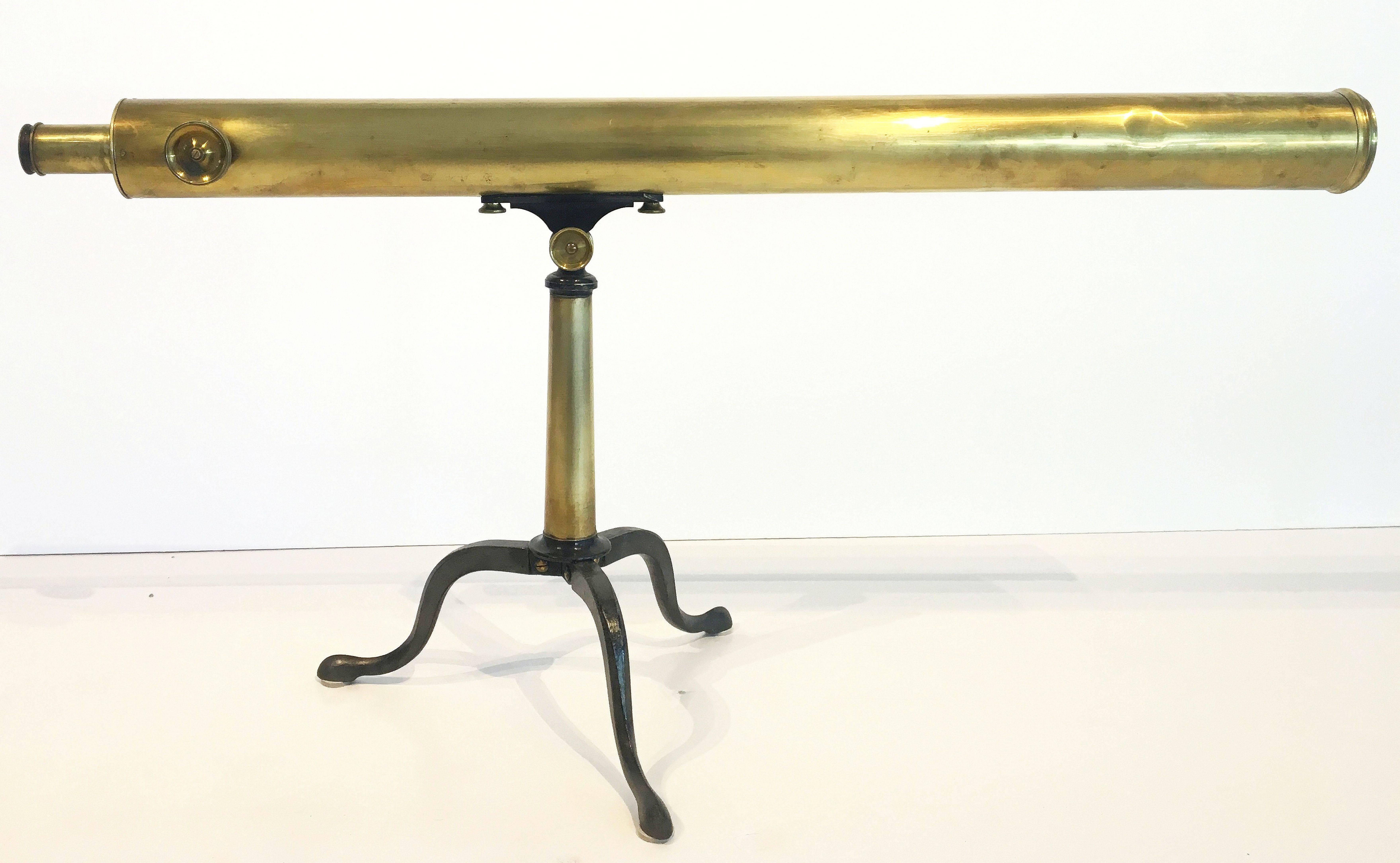 Scottish Large Brass Library Telescope on Folding Tripod Base from Scotland For Sale